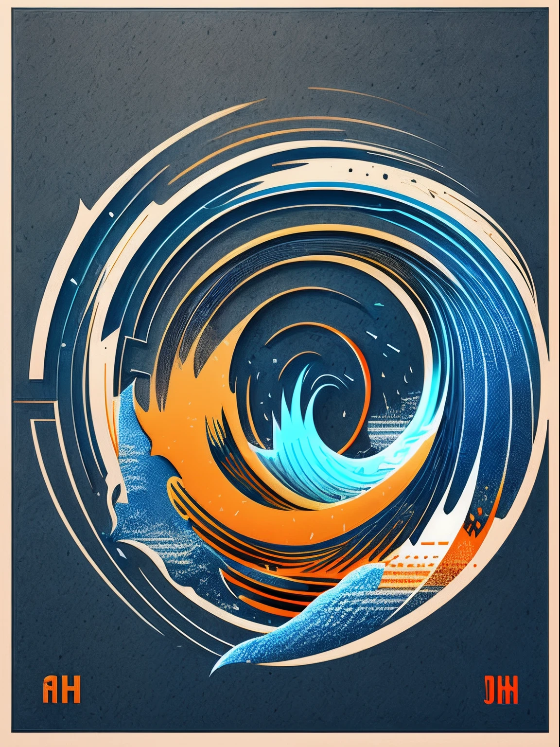 Logo with Harbour Bay Mouth text, Wave Line Art Logo, Black and Dark Blue Background, Bright Blue, Bright Orange, Minimum and Pure — Whale, Simple, Ultra Detailed, Detailed Drawing, Vectorization, Silhouette, 8k.