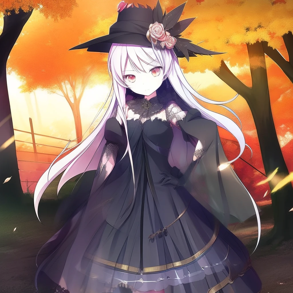 A girl in a black dress and a fox hat, An anime work drawn by Kisu, pixiv contest winner, rayonism, made of leaves, soft mist, Mist.