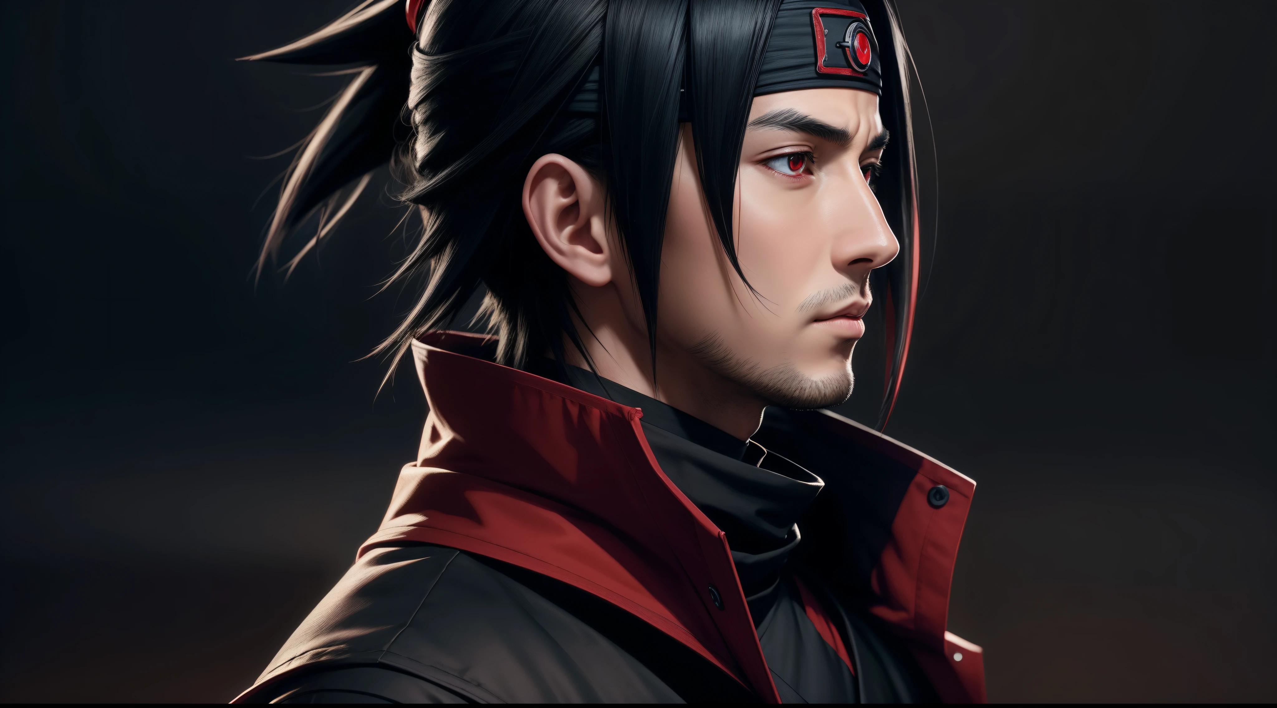 Profile picture, masterpiece, solo, extremely accurately rendered texture rendering, handsome Uchiha Itachi coldly looks at the viewer, solo, trustworthy, savior of the world, simple design, image The most beautiful, 8K, light red eyes, color similar to the original ninja according to the story.