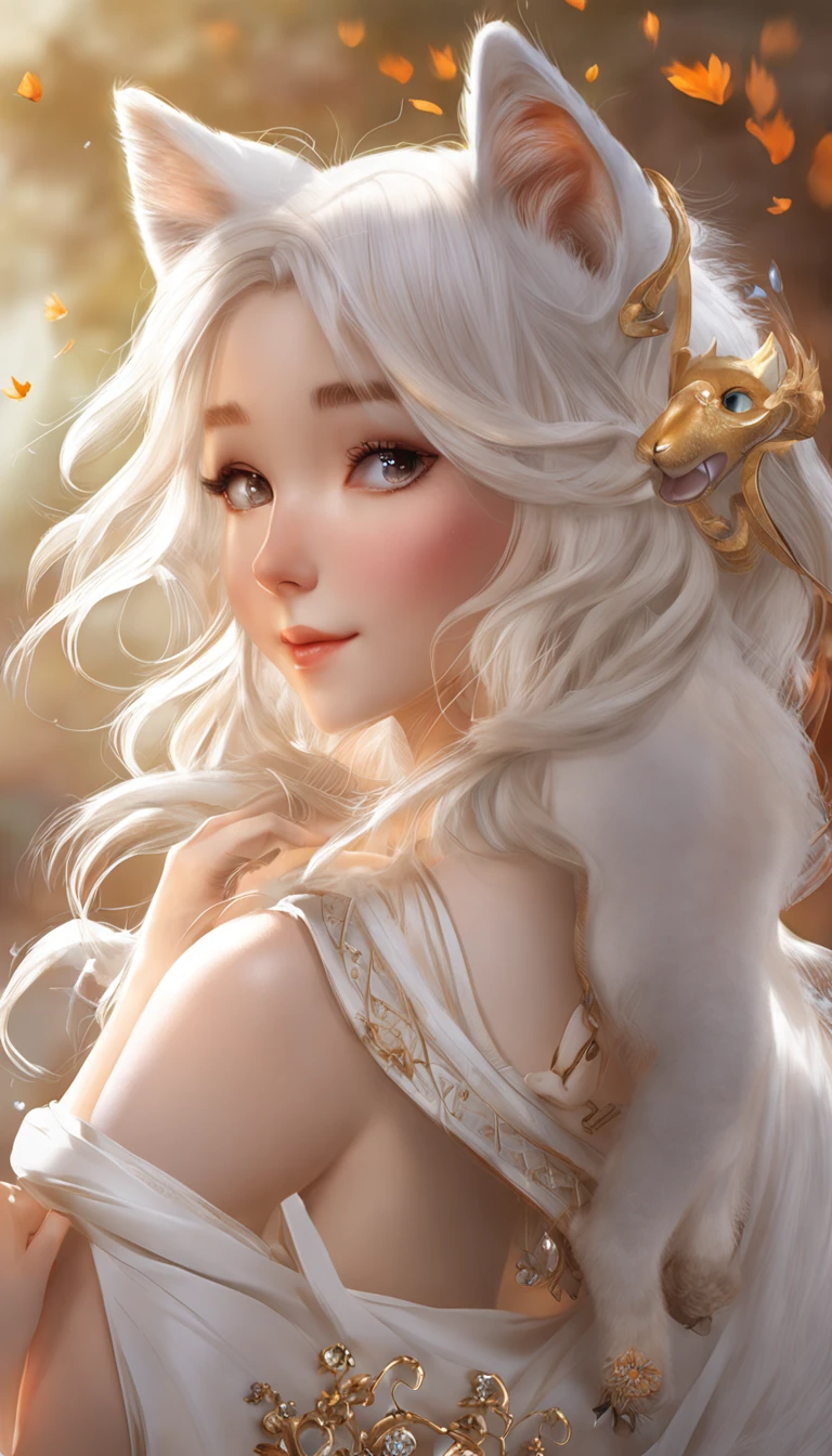 (extremely detailed CG unity 16k wallpaper:1.1), (Denoising strength: 1.45), (tmasterpiece:1.37), (Full body posing:1.4:), whole-length, Dynamic angle, starry sky, lifelike texture, side lighting, (extremely detailed CG unity 16k wallpaper:1.49), (Denoising strength: 1.45), (Clear and beautiful details of a woman's face:1.47), (Cat-like furry body and cat's paws:1.5), (Cute image of full body standing in bedroom:1.3), (Paw on chin:1.2), (Furry limbs:1.49), (Very long, Furry fox tail:1.48), (cute:1.2), ( anime styled 3d:1.4), (Nurse white short skirt white hat:1.39), (Extremely detailed Cg Unity 16K wallpaper:1.46), Dynamic angle, the golden ratio, (tmasterpiece:1.37), (detailed:1.15), (look at viewer), cinematic light, side lighting, hdr, Perfect iris, (+perfect hand+:1.21), lifelike texture, (realisticlying:1.37), (happy laughing:1.11), ray tracing, sparkle, glowing light, ray tracing, bloom, backlighting, masterpiece, UHD, (best quality:1.13), UHD