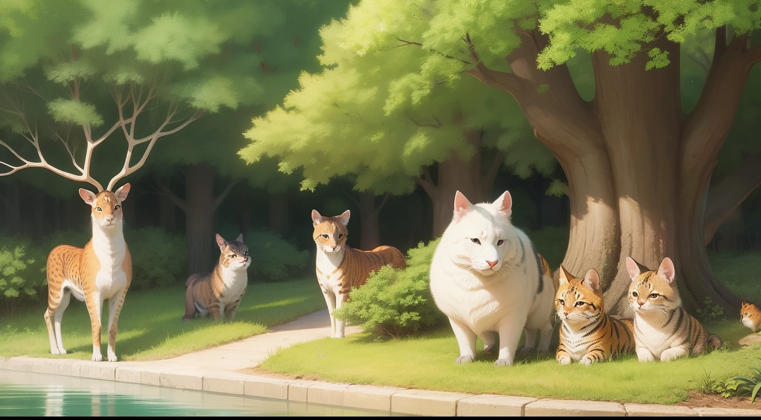 Many animals gather in the forest,Picture book style illustration
