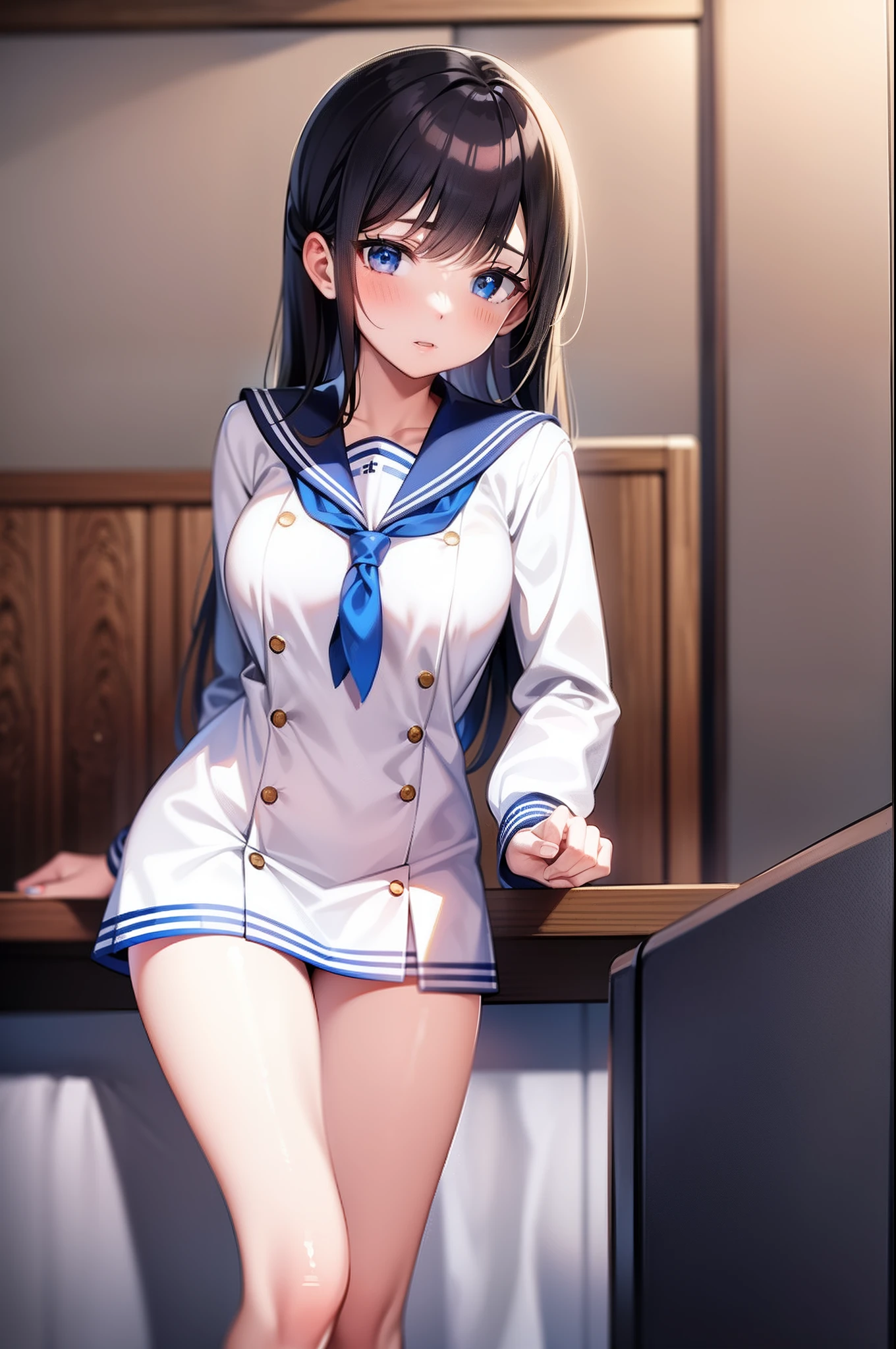 High school girl in soft sailor suit in the infirmary