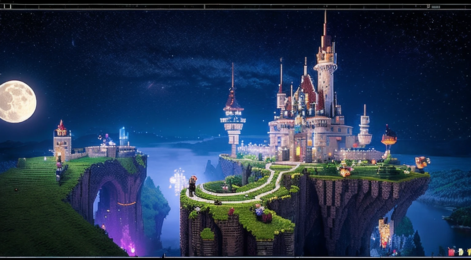 pixel game,scenography,fantastical scenes,Moon Night,Vampire Castle,levitating, Pixel art #pixelart
