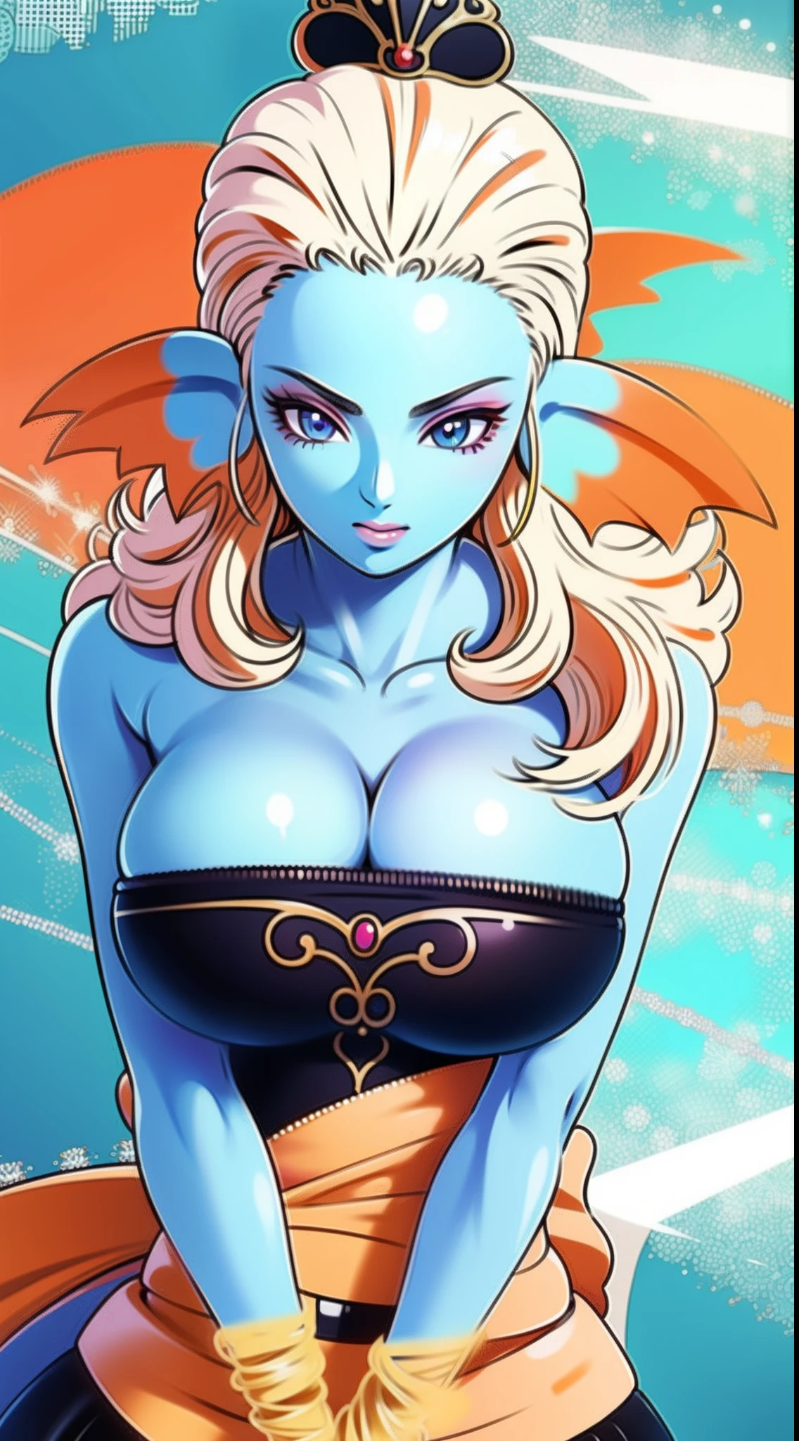 8K,high quality,anime,married,beautiful,beautiful,bright,highlights in eyes,sexy,super big tits,oversized boobs,erotic,nude,nude,naked,nothing on,beautiful line drawing. Blue skin, well drawn ears, blue and orange gradient fins, nude, blue skin, blue nipples, depicted from head to waist,
