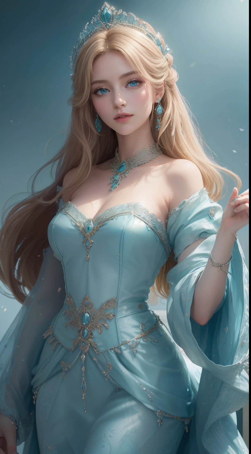 The seabed where the surface of the water cannot be seen, (Beautiful undersea city details),1woman, beautiful princess, Queen of the Sea, (smile, teeth), Beautiful smile, blond hair, Beautiful Undersea World, (((Beautiful Undersea City, huge undersea city that spreads under the sea, city with complex structure))), Jellyfish, dazzling light, unrealistic, fairy tale, fantasy, Mysterious world, dream world, masterpiece, ultra high definition, (High Resolution: 1.4), Raw Photography, Very Delicate And Beautiful, Very Detail, 8K Resolution, (Realistic, Photorealistic: 1.37), High Pixel Density,