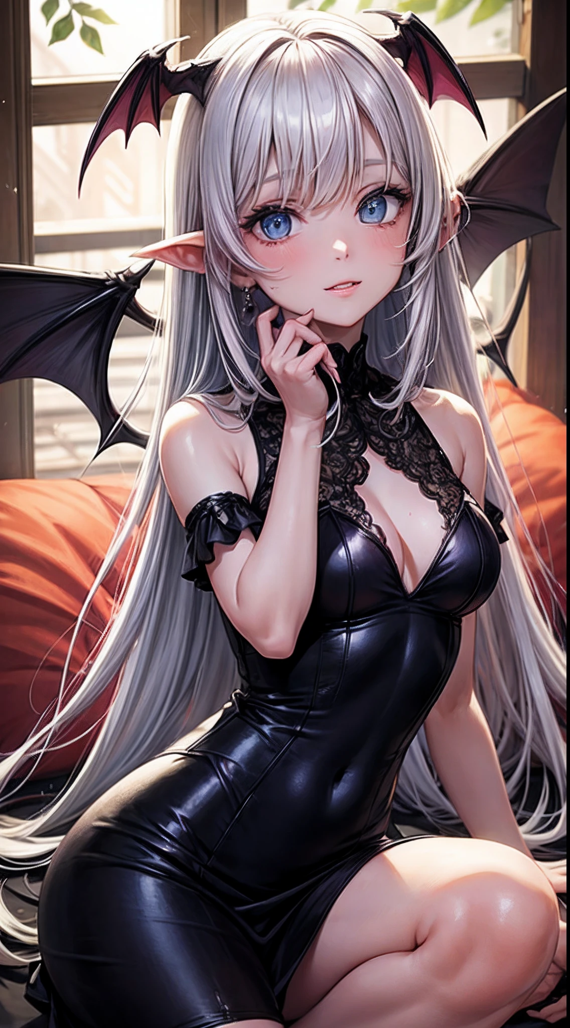 succubus, 1garota, cabelo, vermelho,olho azul, garota anime, vestido, cabelo longo vermelho