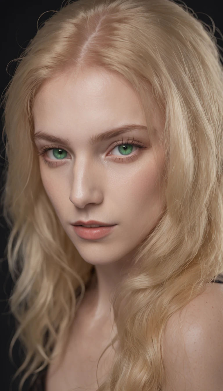 Young men，Handsome，k hd，golden hair，Hair has white dye，There are two moles under the right eye，Emerald green eyes，plays the guitar，the guitar player，cyber punk perssonage，photorealestic，mid - length hair，There is a prosthetic body on the face