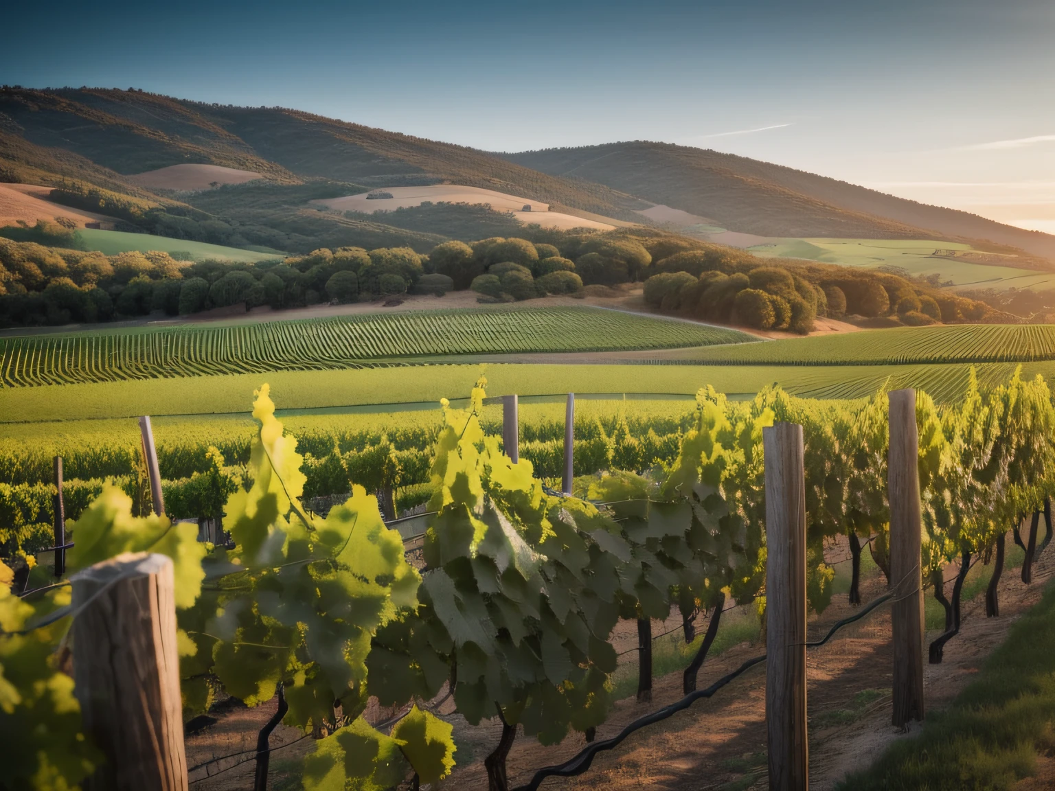 "A vineyard landscape with great definition and precise focus, with extremely high definition, in Ultra High Definition (UHD)".