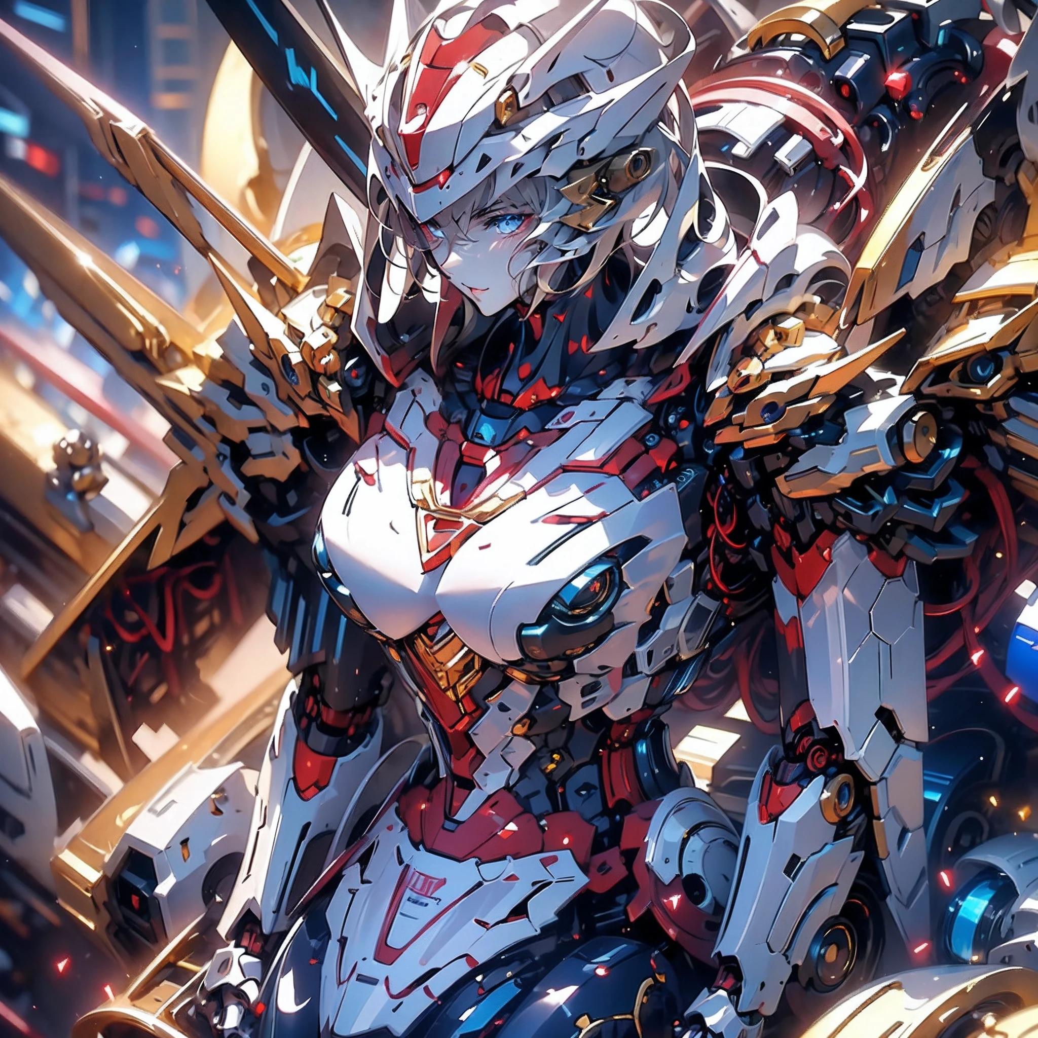 (masterpiece:1.2), best quality,PIXIV, Robotic knight,full mythical set of armour, readymade for war, absolutely stunning art, extremely detailed, highest quality digital art,famel robot,close up shot, portrait