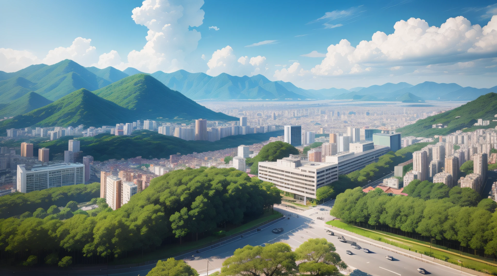 城市,Greenery,wide angles,Skysky,Bustling