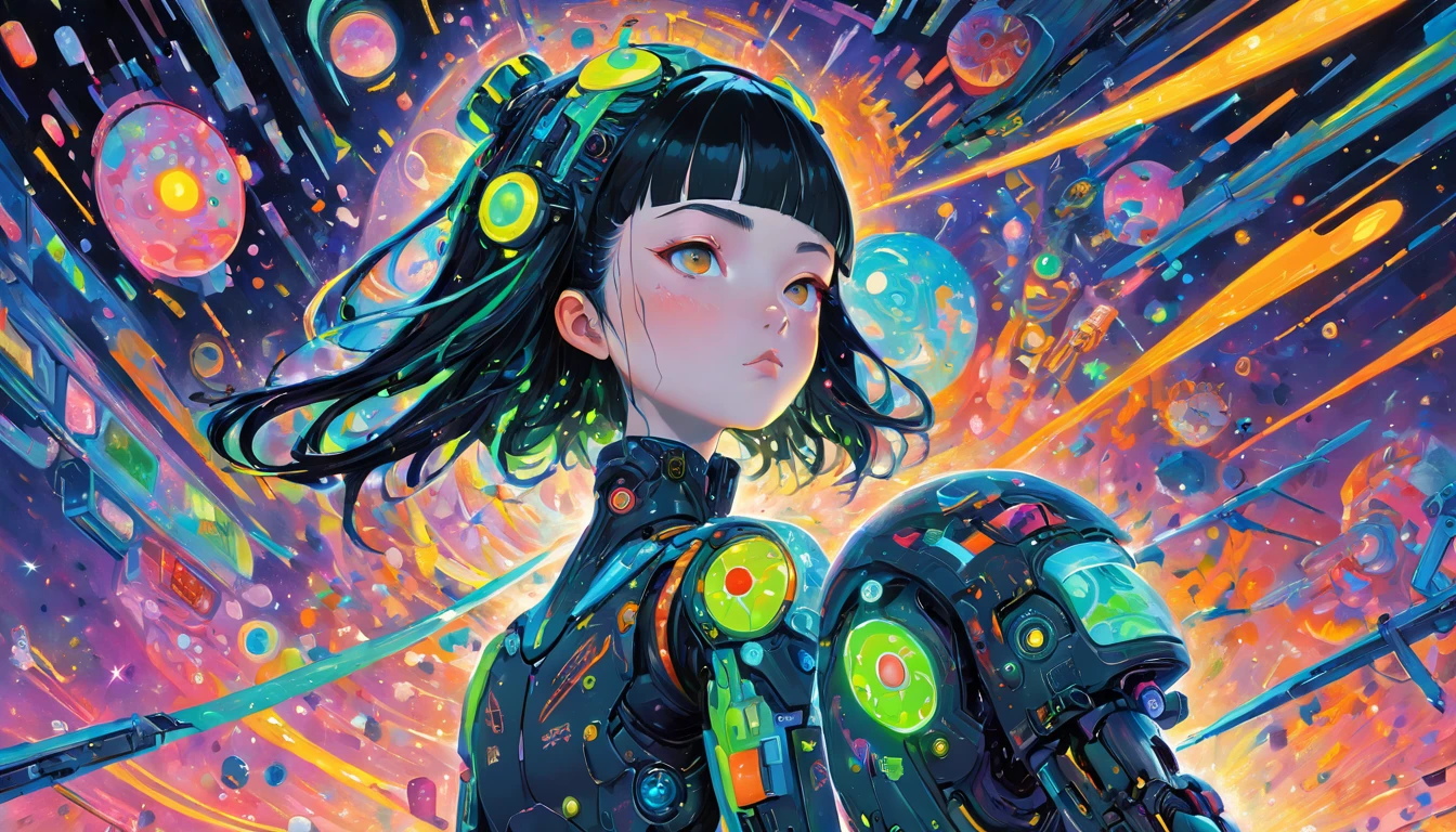 cyberpunk engineer in mecha space,futuristic athlete of space Olympics,(Oil Painting,art by Oil Painting and Leonardo da Vinci:1.55),Pointillism Magic,surreal psychedelic avant-garde art in the style of yoh nagao,erik madigan heck, yayoi kusama,Jade emporor,Oil paint,Fiber optic light painting,Surrealism art,deconstructionist oil painting,geometry and fine lines and dots make up everything