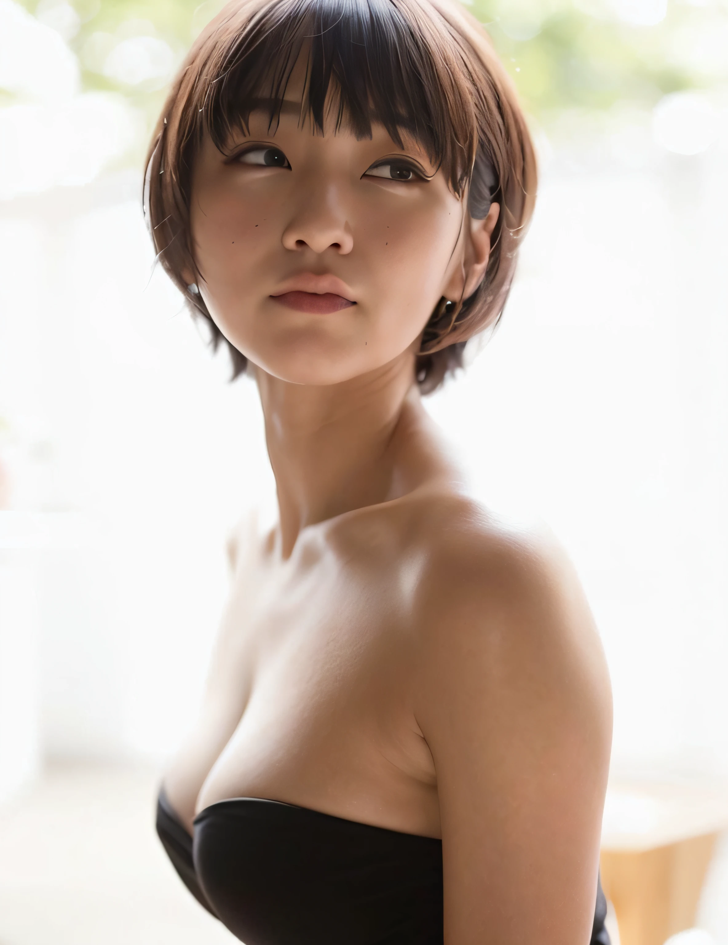 a close up of a woman in a black dress posing for a picture, Yoshitomo Nara, ayami kojima amano, with short hair, sophisticated gravure idol, Young skinny gravure idol, deayami kojima, Realistic young gravure idol, Chiho ashima, ai yazawa, Young sensual gravure idol,full bodyesbian
