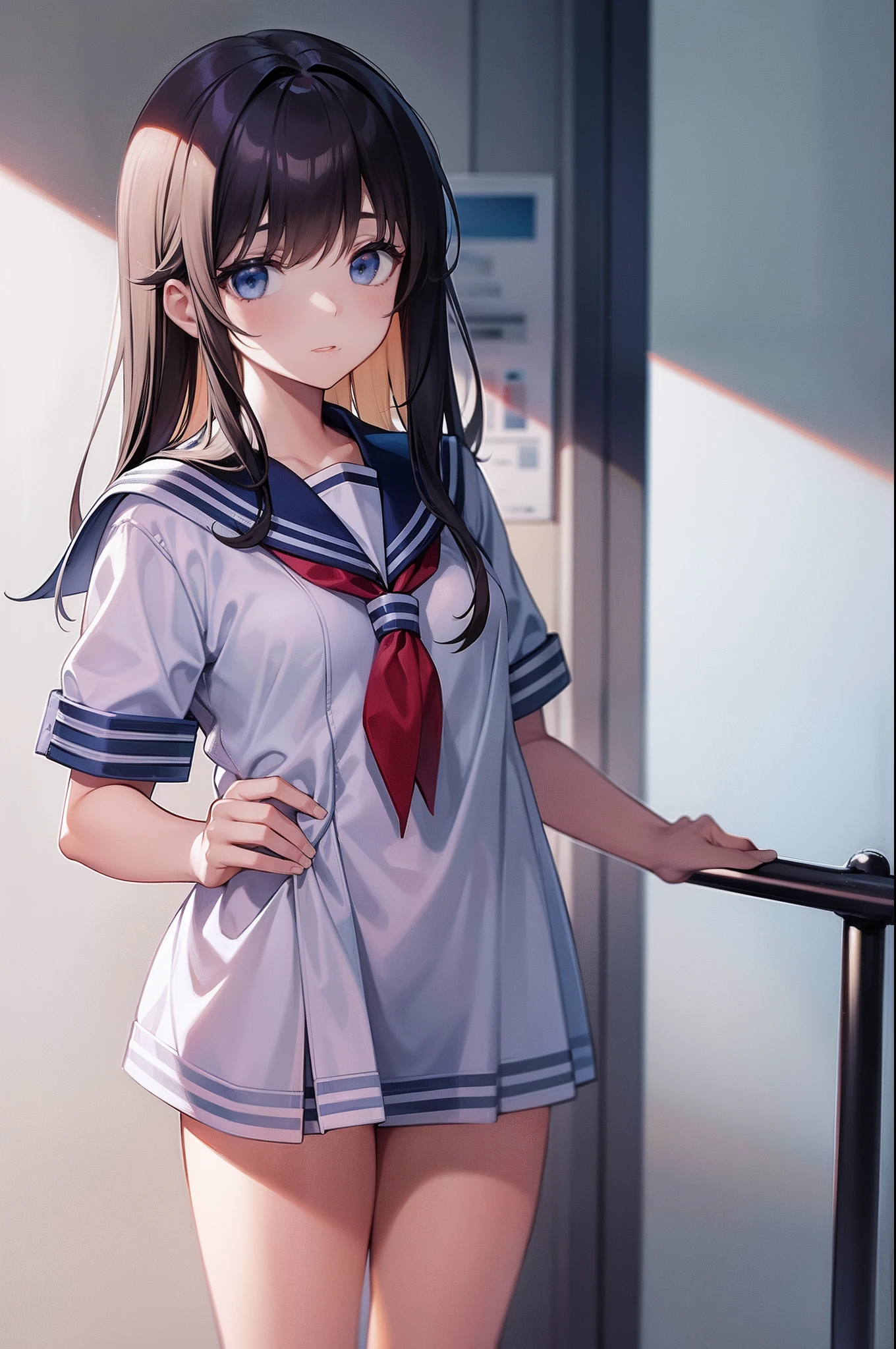 High school girl in soft sailor suit in the infirmary