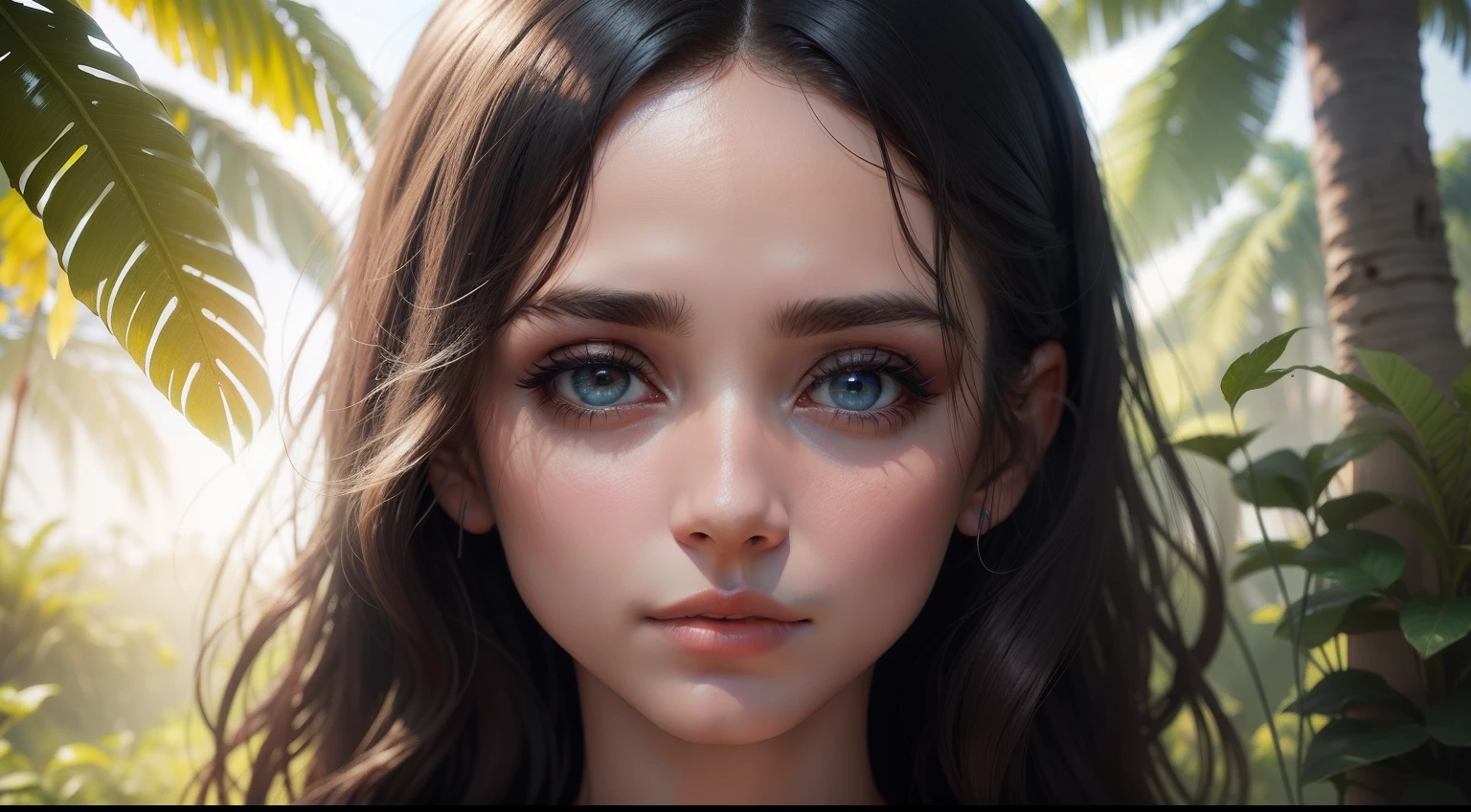 Mulher respirando a natureza de olhos fechados, efeito vhs, detalhes fino, hiperdetalhado