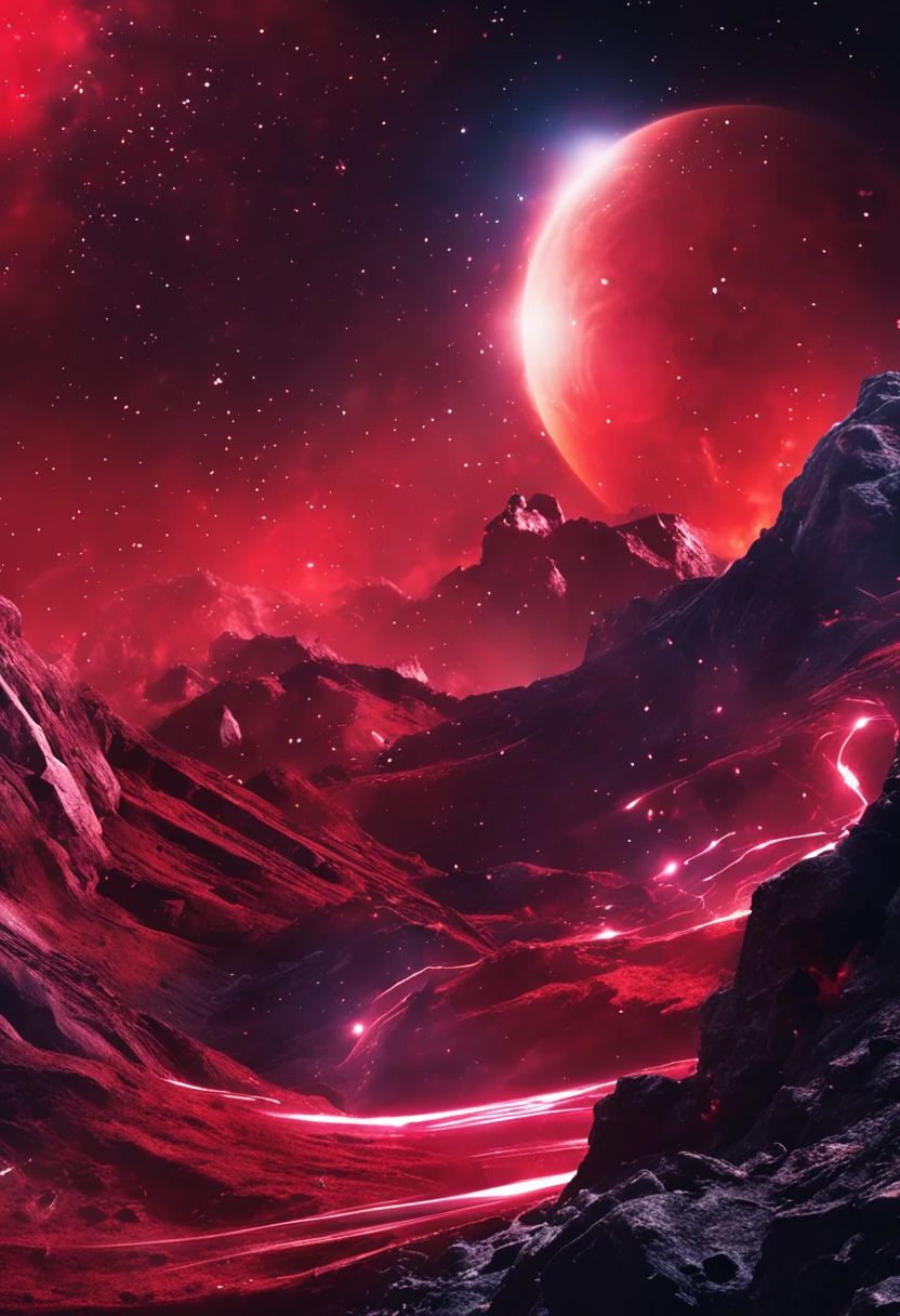Watch product promotional poster,Red and black color scheme,Milky Way Galaxy background,Lightning blasts elements,Realisticstyle。