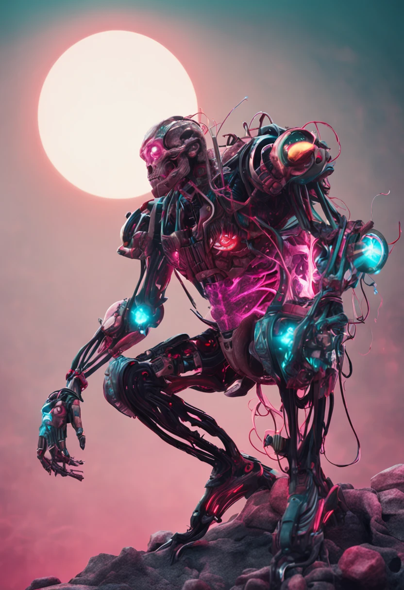 Exploded dark male cyborg by Nychos