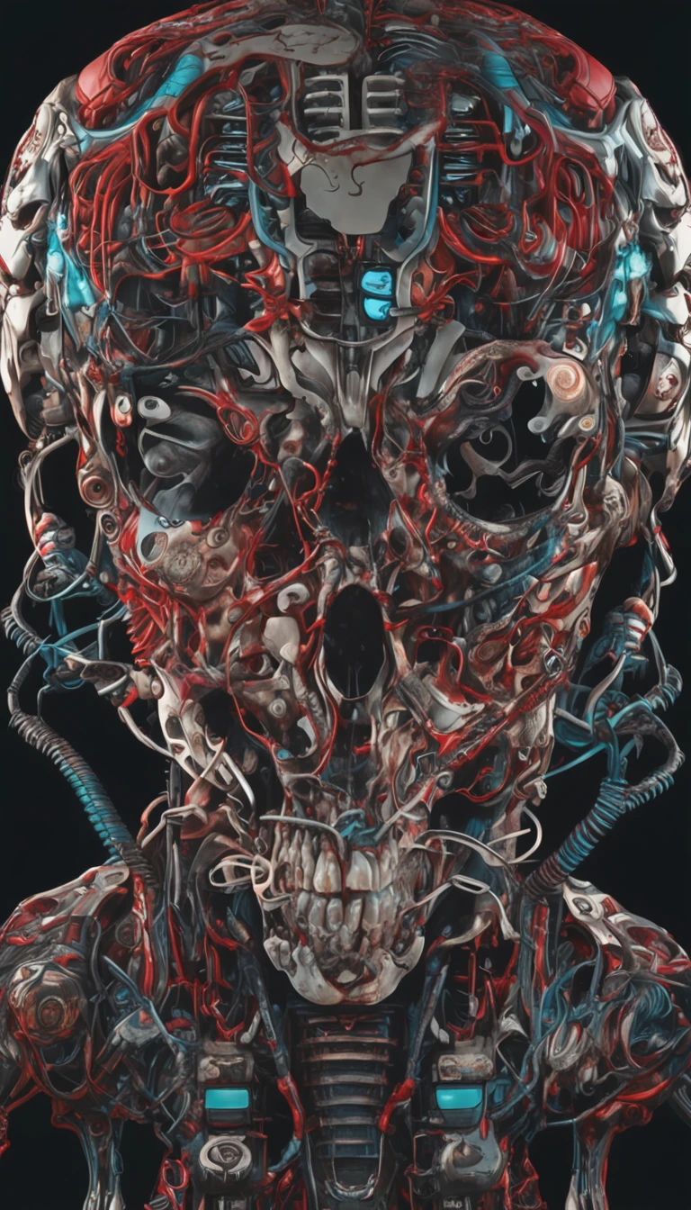 "Explosively dark depiction of a male cyborg created by Nychos."