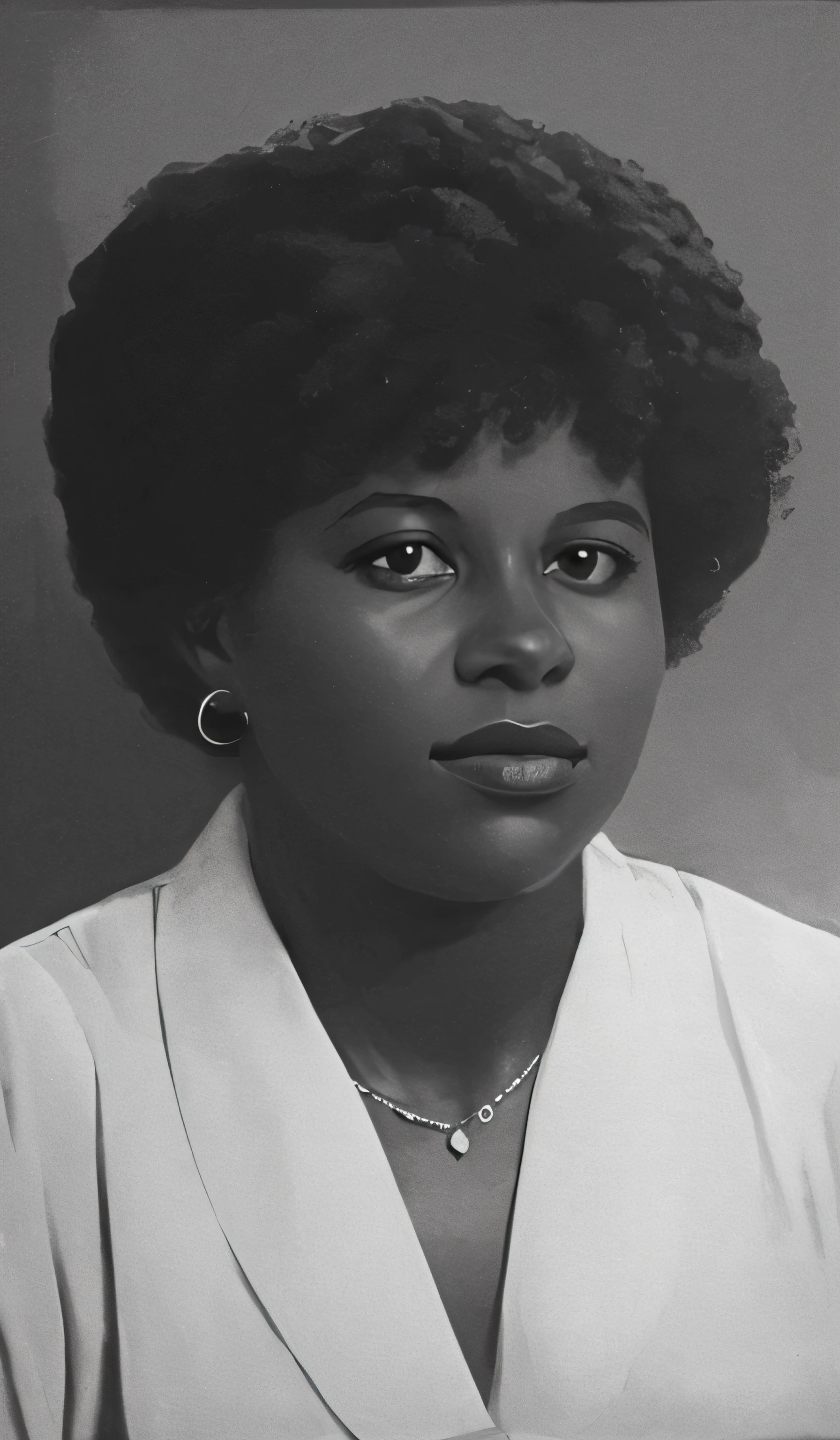 mulher arafed com uma camisa branca e um colar, foto de uma mulher negra, Foto de uma mulher, foto 1960, Foto de 1980, 1 9 7 5 foto, taken in the early 2020s, mulher afro-americana, Foto tirada em 1989, tiradas no final dos anos 1980, Representative portrait in digital illustration style, estilo de arte vetorial, trending on artstration, Cartoon style illustration, estilo de arte impressionante, stunning digital illustration, illustration style, arte vetorial altamente detalhada, estilo de arte dos desenhos animados, estilo de arte digital, VectorArt detalhado, Epic portrait illustration, Beautiful digital illustration, desenho de estilo vetorial