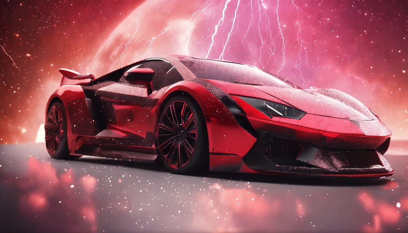 Watch the product poster,Red and black color scheme,Milky Way Galaxy background,Lightning explosion element,Realisticstyle。