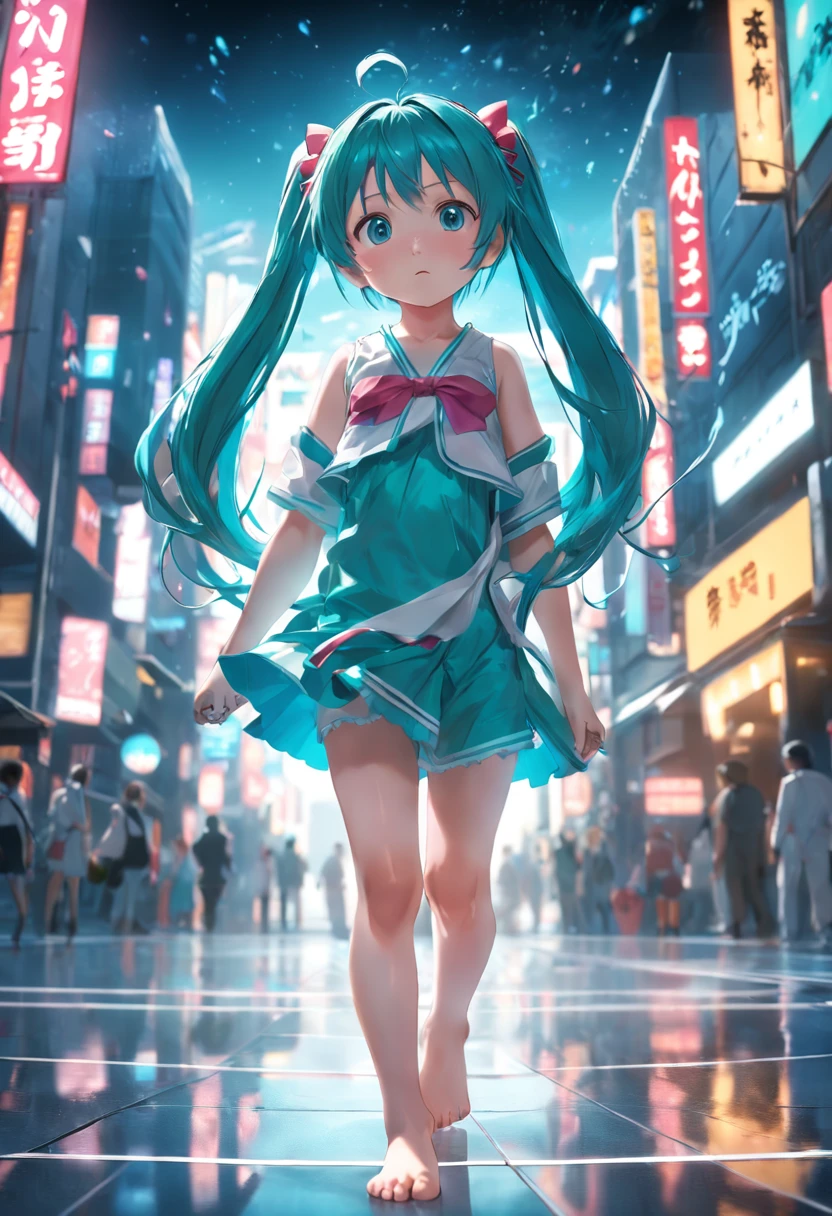7 girl Hatsune Miku, full bodyesbian,Barefoot,Front view, Focus on appearance,Reflect everything, (tmasterpiece) (8K high resolution) (best qualityer) (hyperdefined) (Ultra photo realsisim)(photo RAW) (photograph of-realistic) (Bright lighting)
