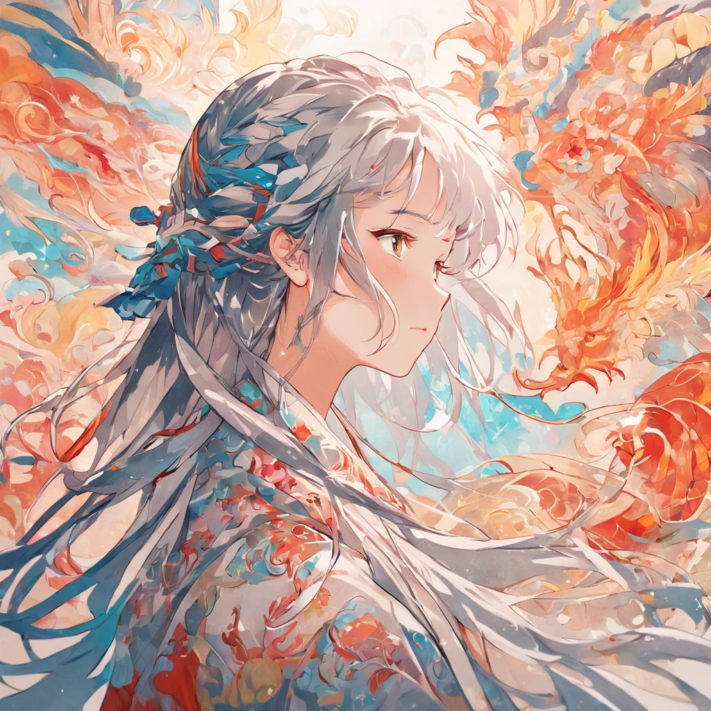 (White background:1.4),(Silhouette of a girl's head, Eyes closed, colorfull long hair, Oriental elements),(Chinese illustration:1.3,paper art:1.3, Quilted paper art:1.2),( reasonable design, Clear lines, High sharpness,Best quality, Very detailed, Masterpiece, movie light effect, 4K )