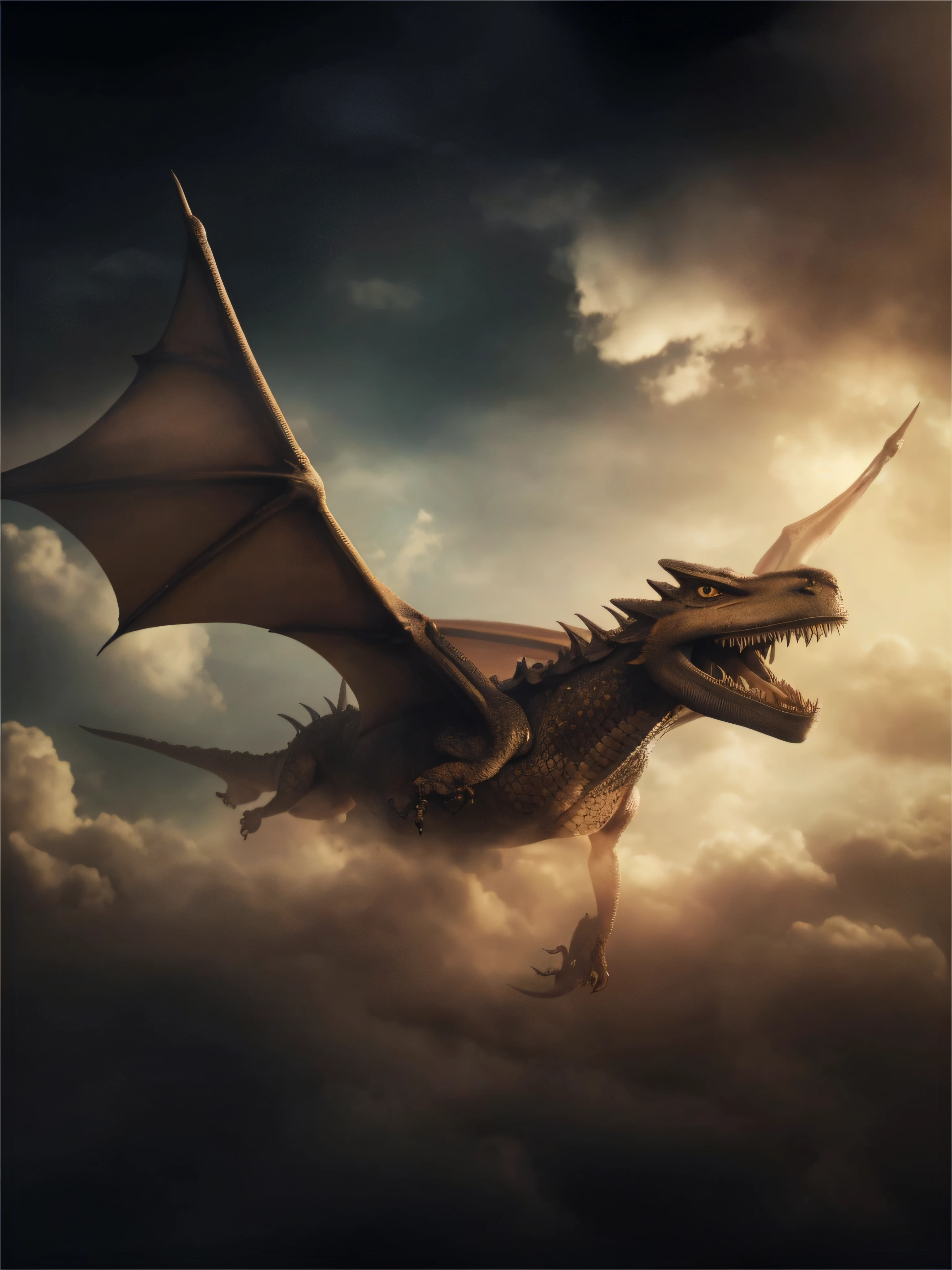 A large dragon flies in the sky,The background is clouds, dragons flying in the sky, Dragon Flying, dragons flying in the sky, giant dragon flying in the sky, dragon flying in the background, epic dragon, Hiryu, Dragon in the sky, dragons flying in the sky, dragons flying around, drogon, A dragon, dragon breathing fire, wyvern