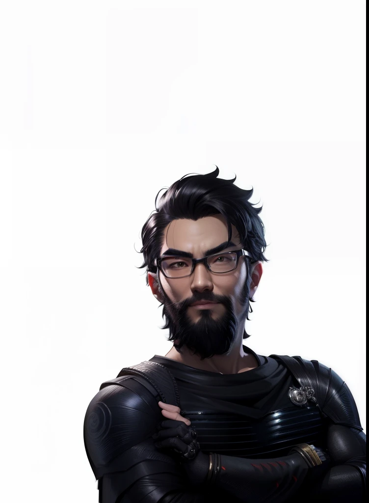 (Masterpiece), (Excellent), (Super Meticulous), (Full Body: 1.2), Super Young Man with Japanese Female Geisha, Pretty, Beautiful, Chinese Dragon, Tiger, Wind God Thor, Sexy, Bursting, Oriental Face, TV Anchor, Bust Portrait Illustration, Black Suit, Blue Tie, Slightly Chubby Face, Silver Glasses, Very Clean Face, No Beard on Chin, Black Super Short Hair, Black Eyes, Confident Smile, 3c Computer Sub-Products, iPad, iPhone, Digital Painting, 3D character design by Mark Clairedon and Pixar and Hayao Miyazaki and Akira Toriyama, the illustrations are HD illustrations in 4K resolution with highly detailed facial features and cartoon-style visuals.