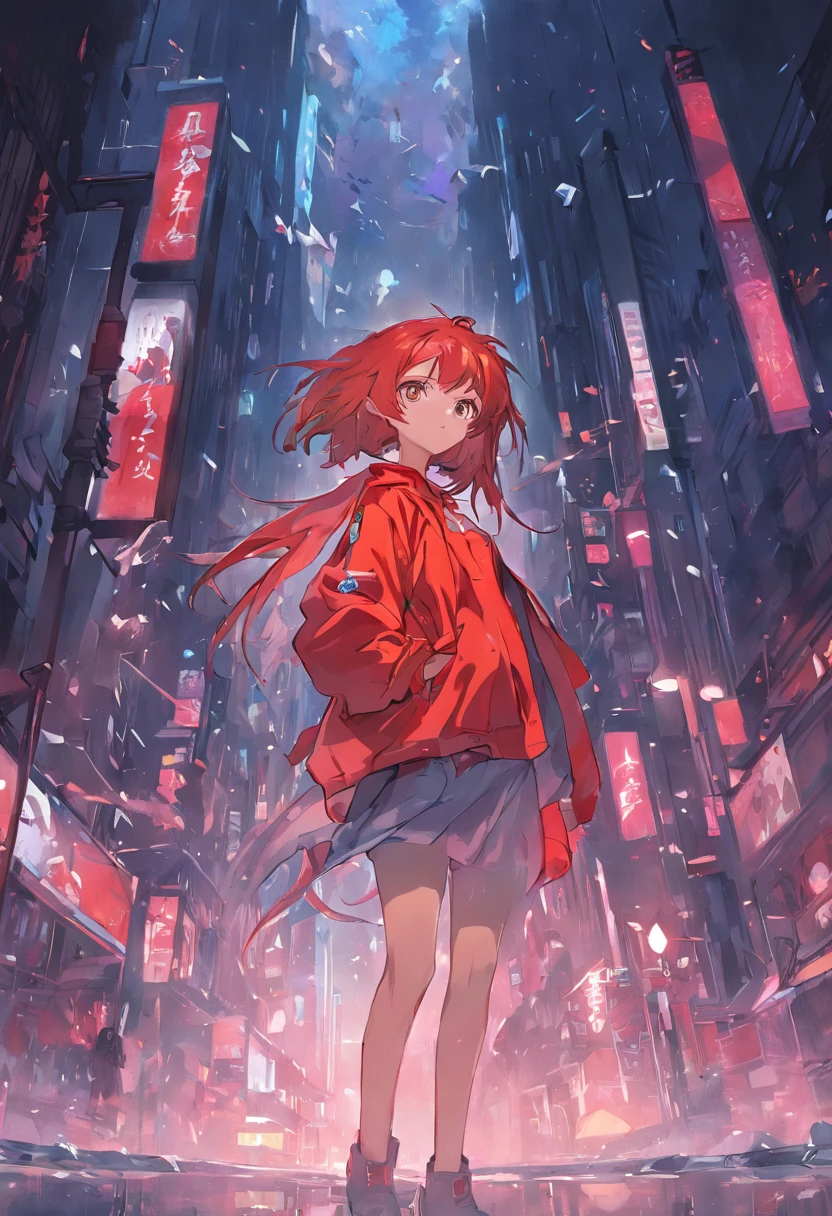 offcial art, Unity 8k壁纸, ultra - detailed, Beauty and aesthetics, big breasts beautiful, tmasterpiece, best qualtiy,Masterpiece,8K, Best quality, Ultra-detailed,best qualtiy,超高分辨率,1girl,asuka,A scene from the《Shin Evangelion》,Brownish-red hair,Blue pupils,dual horsetail,Red storm jacket,pleatedskirt,On the street