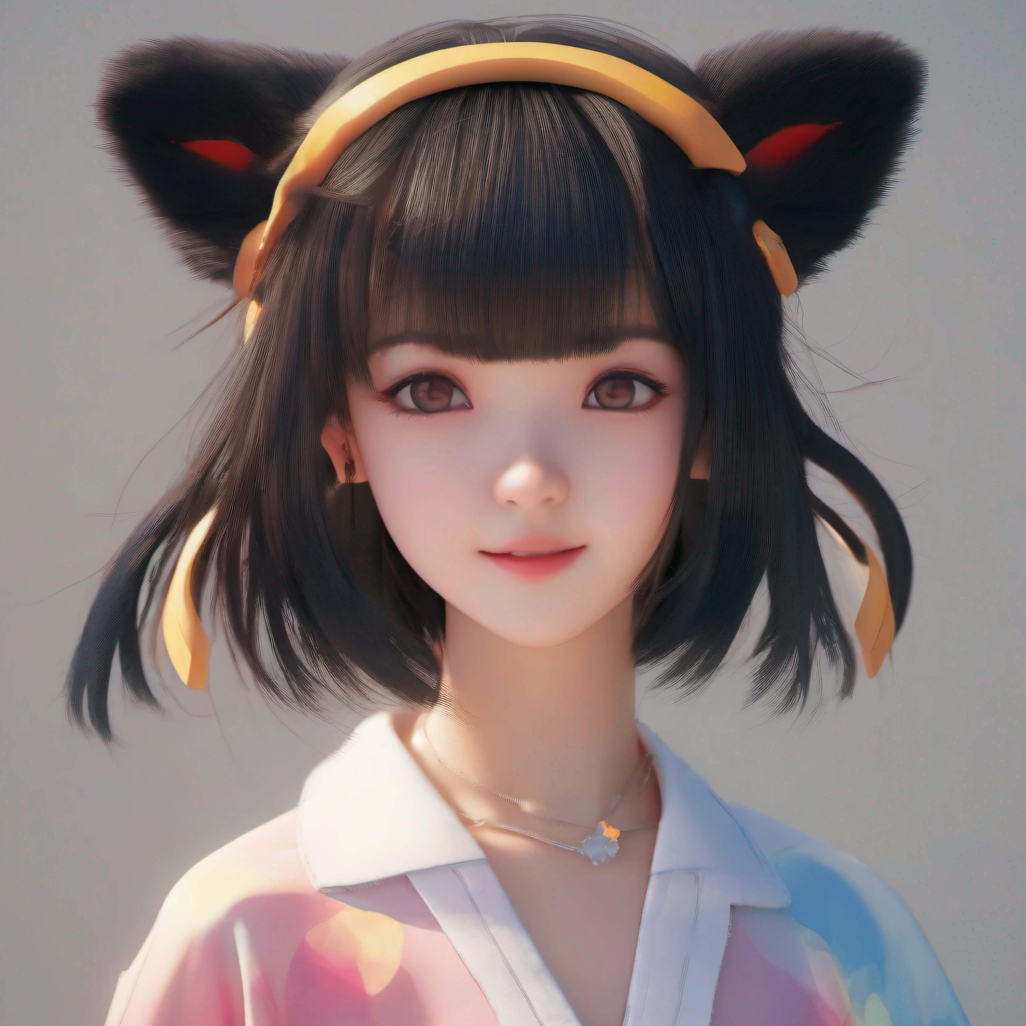 black hair, hair bobbles, wince, longeyelashes, solid circle eyes, fake animal ears, light smile, ear blush, fang, mole under eye, evil smile, Surrealism, drop shadow, anaglyph, stereogram, tachi-e, pov, atmospheric perspective, symmetry, chiaroscuro, super detail, ccurate, best quality, 1080P