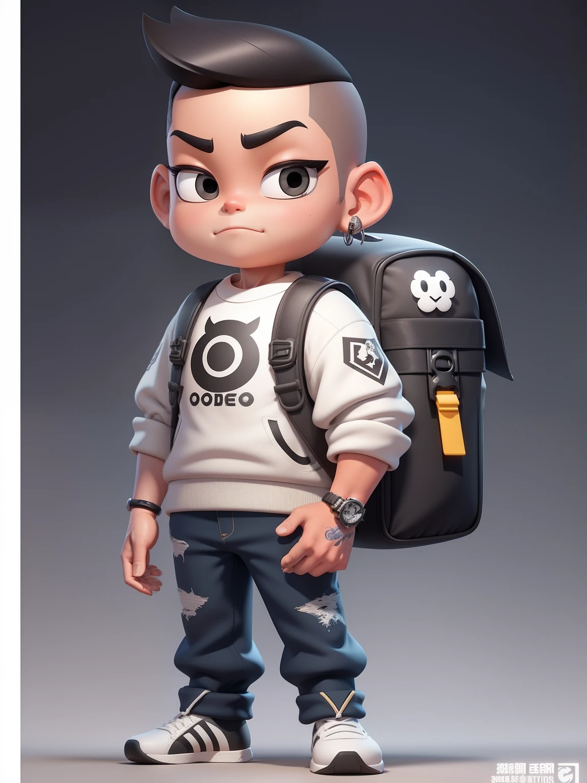 greet，Raise your right hand and say hi，A cartoon character of a boy with a backpack and a backpack, highly detailed character, character render, high detail iconic character, official character art, Character artwork, very stylized character design, 3 d character render, 3 D character art, arnold maya render, high quality character design, 3d character, 3 d character, merged character, toon render keyshot, cute character