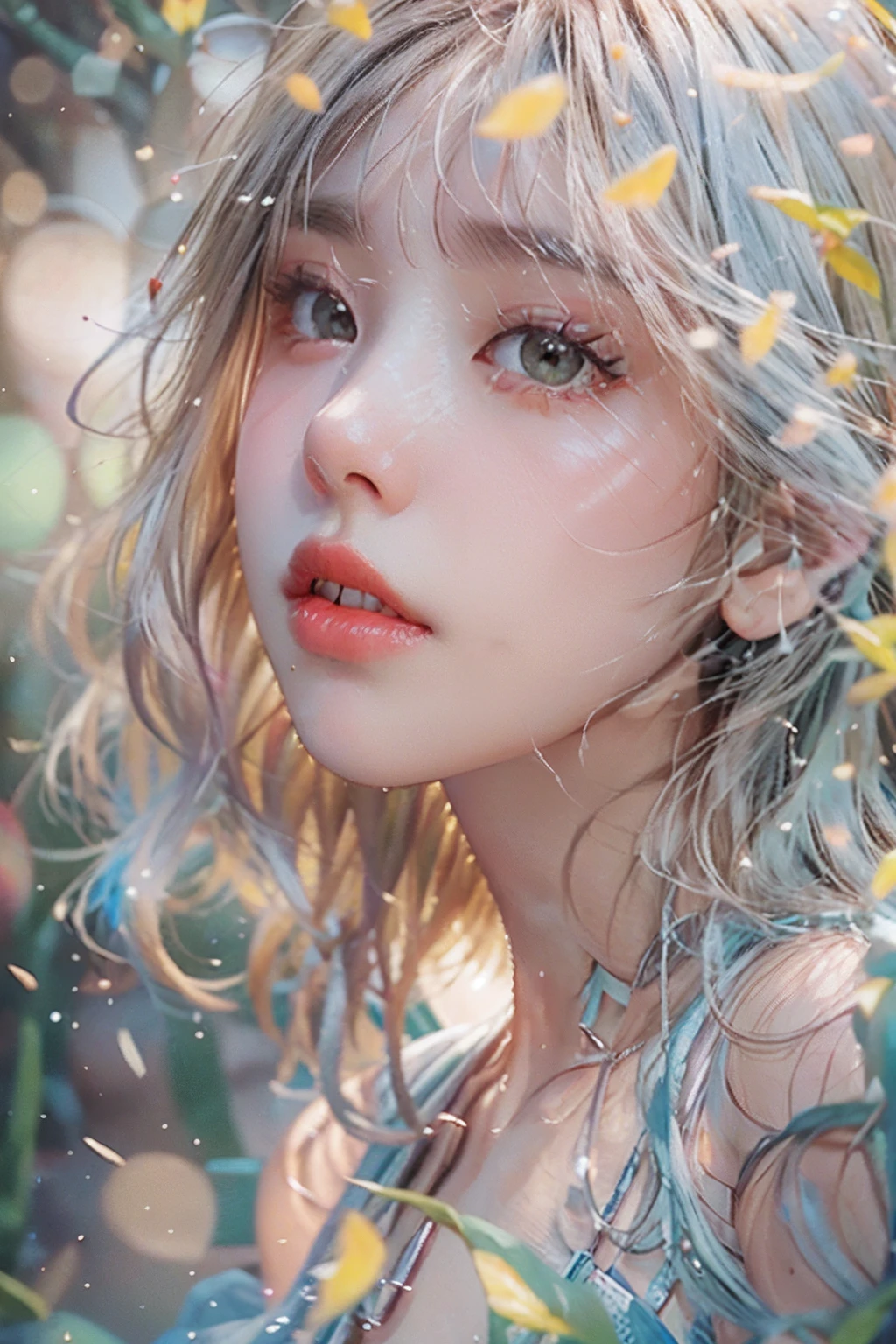 (Fluorescent color:1.4),(semi transparent:1.4),(retro filters:1.4),(fanciful:1.4),(photograph of a woman,1girll:1.2),cropped shoulders,cinmatic lighting, ssmile,short detailed hair,Black shawl straight hair,46 points oblique bangs,High-definition detail、Hyper-detailing、cinematic ligh、ultra-realistic realism、Soft light、Deep field focus bokeh,s the perfect face,beauitful face,beautidful eyes,((Perfect female body)),Candy World Disneyland,aethereal、softness、fluffly、Soft landscape,Pastel pink sky,Green and blue luster,Ethereal light powder,Whimsical rainbow brilliance、As estrelas,diamond sparkles,Gemstone background,(Ultra photo realsisim)、(Super quality)、cinmatic lighting,huge detail,full HD painting,well-illuminated,