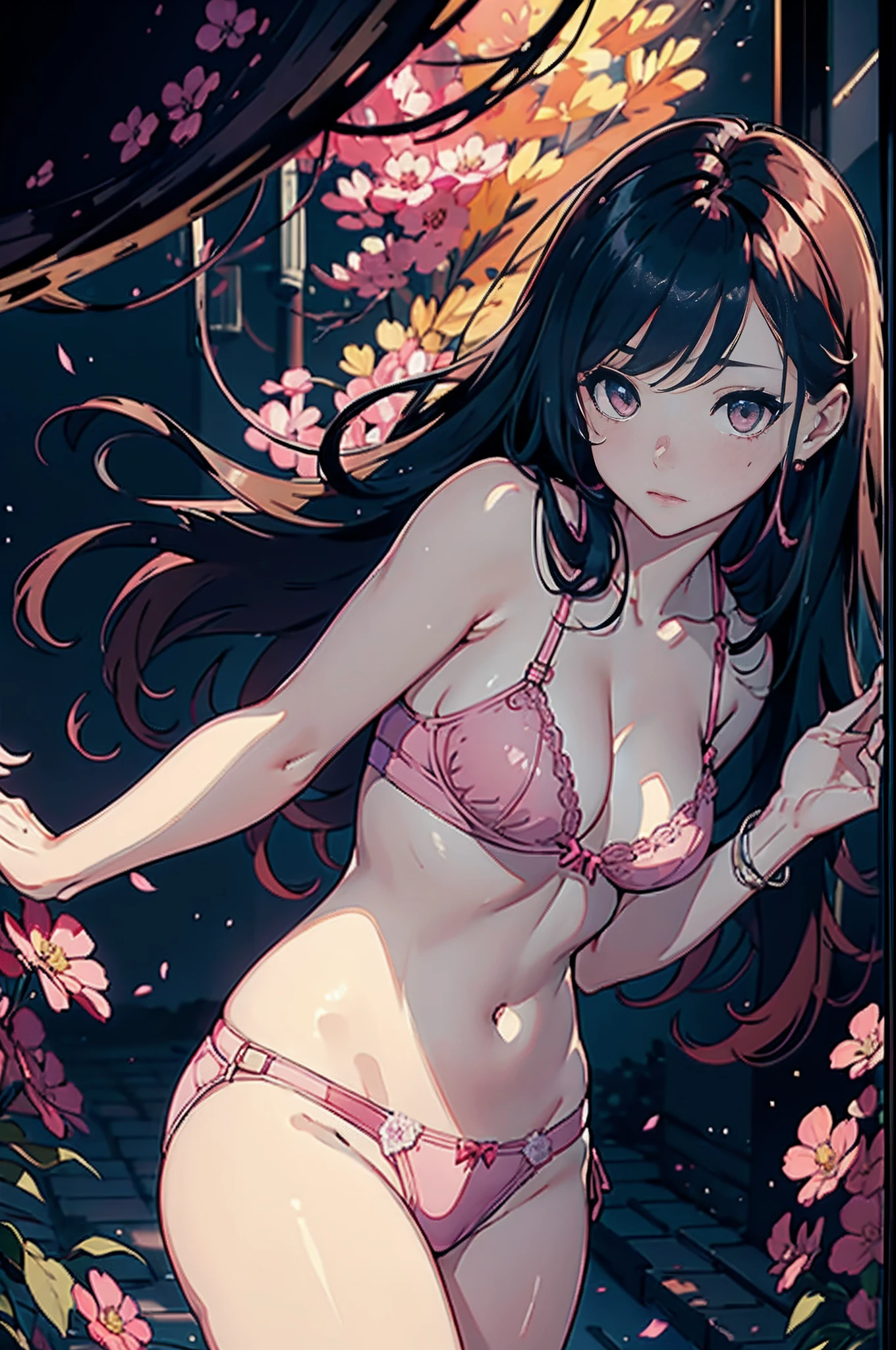 Female buttocks facing the screen、Backward perspective、A dark-haired、((pink seduction background))、A sexy、Busty body、Big round buttocks、thin-waist、a closeup、Luxury underwear、Erotic Lingerie、top-quality、Red face、Wriggle your hips、Stick your butt out、Shooting from the back diagonally below、8K、moonlights、superclear、Full of charm、​masterpiece、high detailing、beatiful backgrounds、Detailed drawing、Functional、emotional