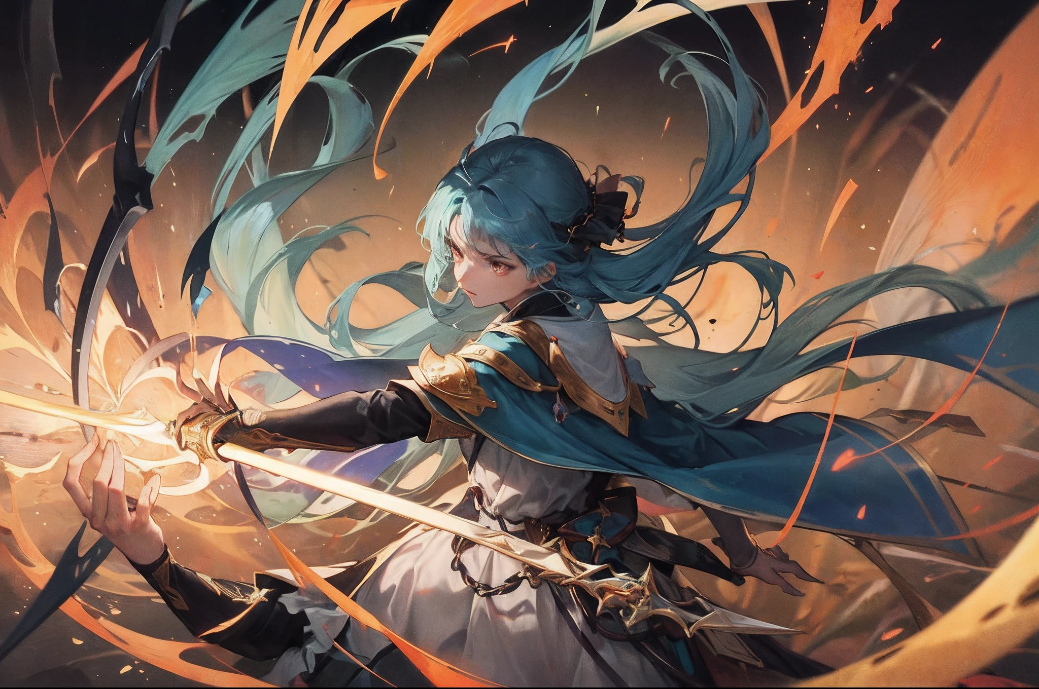 "Ten Thousand Swords Return to the Sect"(The sword moved,The sword is fierce,Born of the body,The figure turns into blue smoke,The energy is everywhere,Countless sharp swords flew like a storm,The sword is like a net,Swept towards each other like an overwhelming one)