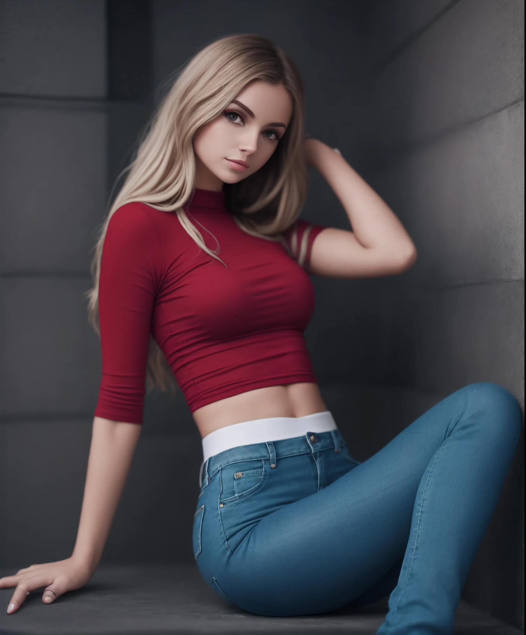 beautiful girl in tight red jeans with white top, --auto --s2