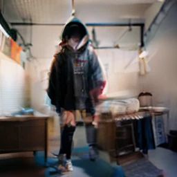 Chang a clothes and chang a background like a cybe punk