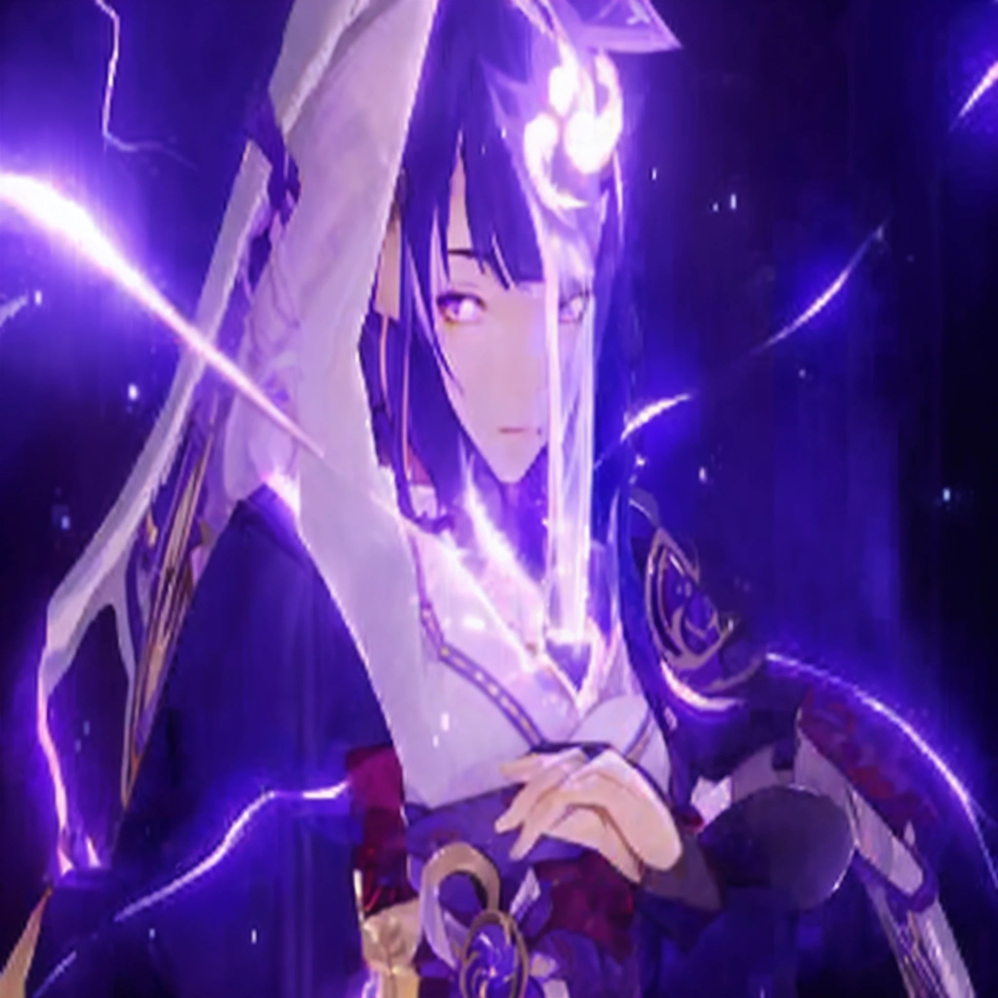 Anime characters with swords in purple light,Lightning in the background, Ayaka Genshin impact, Keqing from Genshin Impact, Genshin, Genshin impact's character, Genshin Impact, ayaka game genshin impact, Genshin Impact style, zhongli from genshin impact, video game genshin impact, Avatar image, Also, shalltear bloodfallen