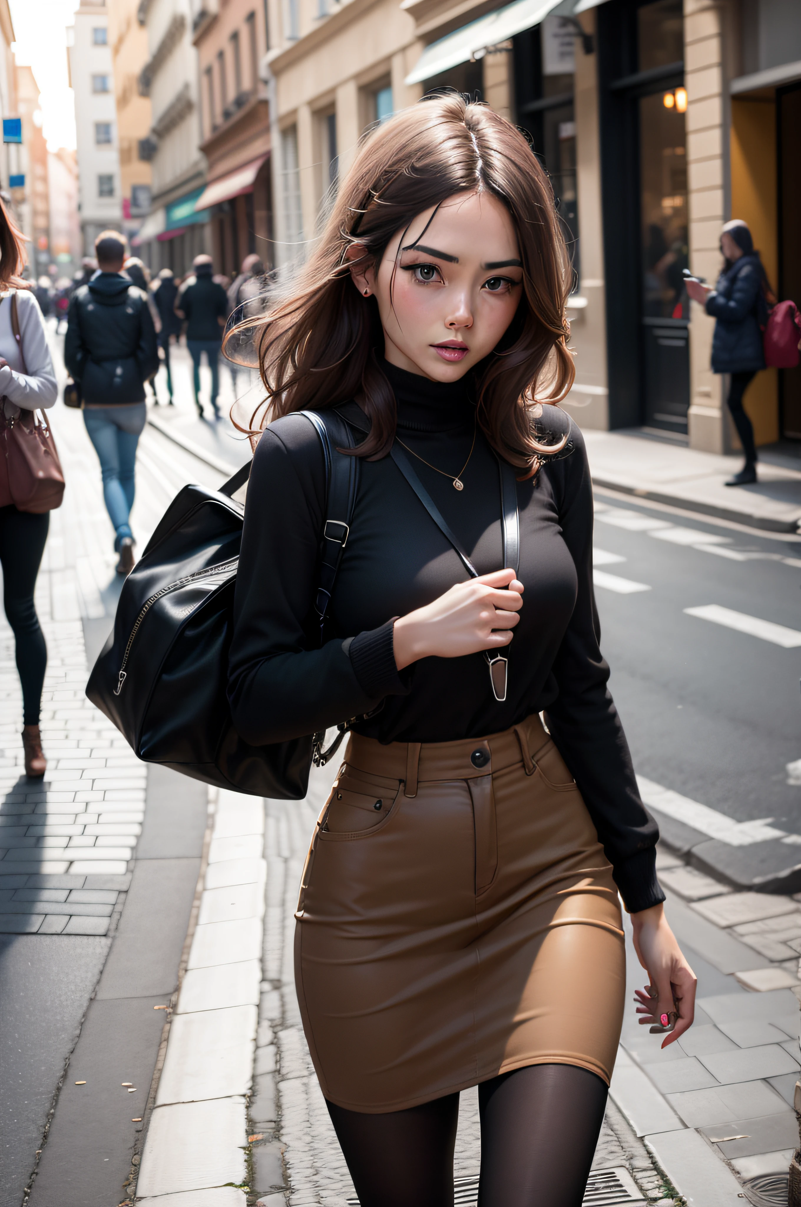 woman face european appearance hyperlialism on the street