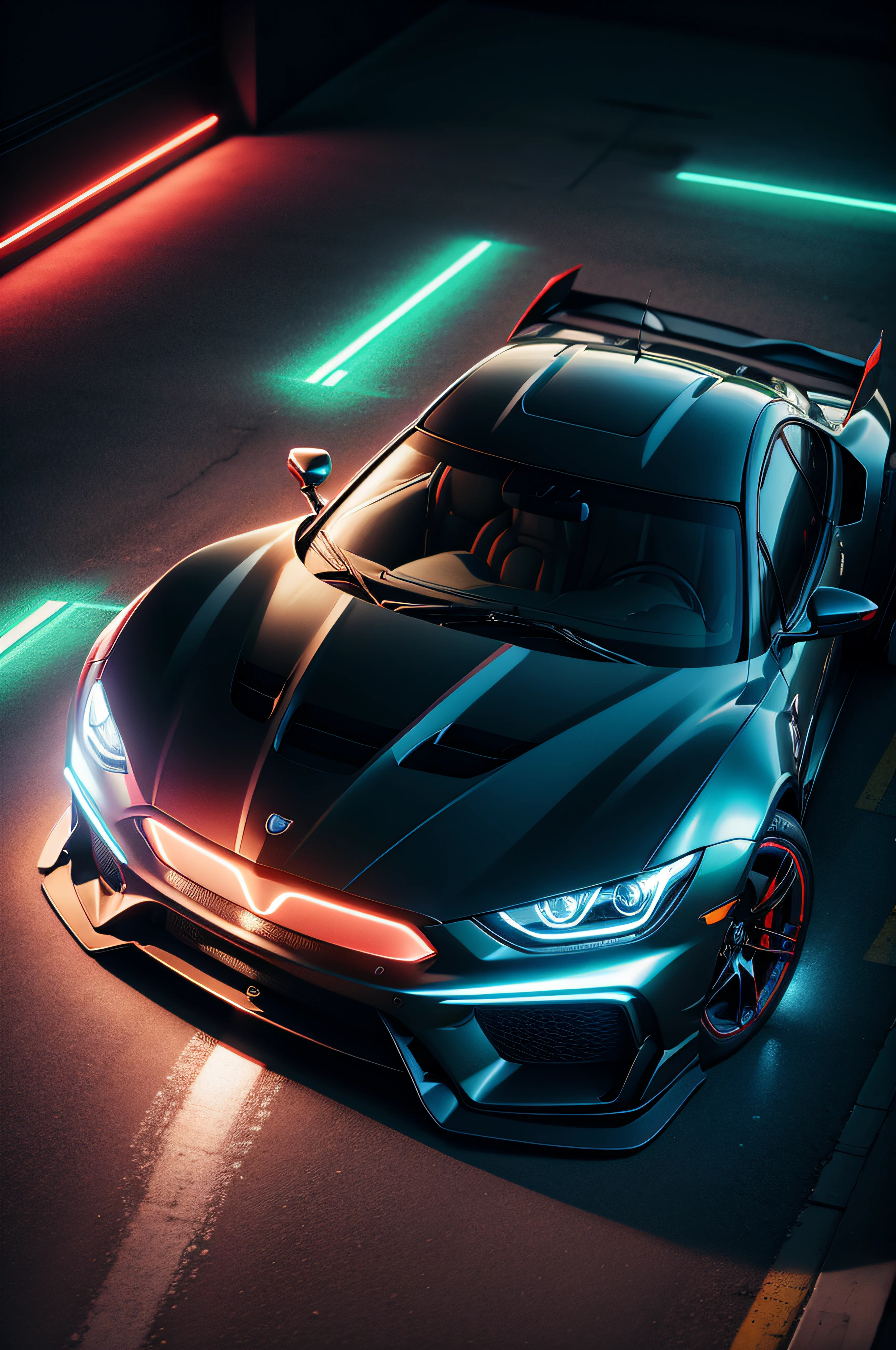 car sports hyperrealism neon light