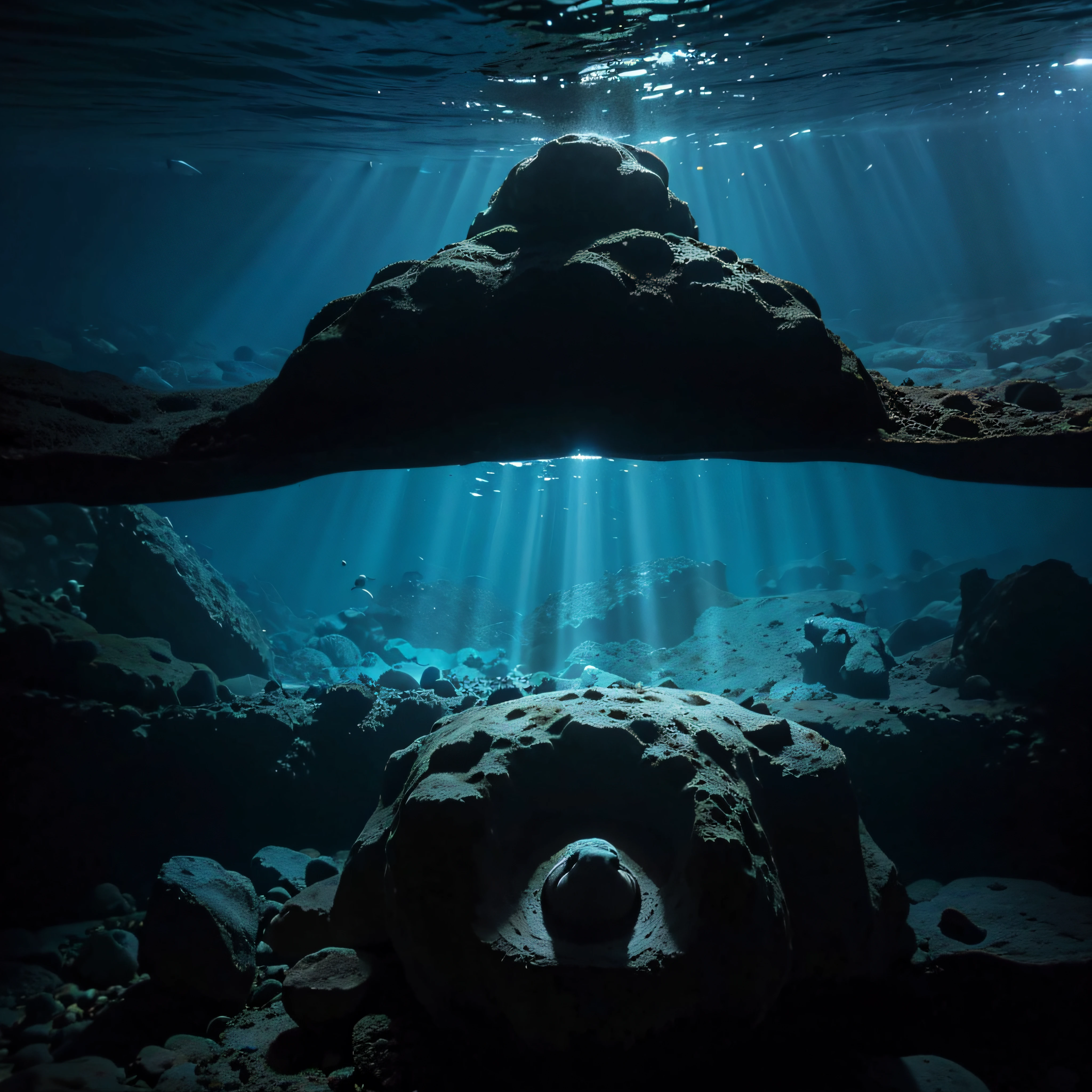 (extremadamente detallado, obra maestra, La mejor calidad, Under the Ocean), Estilo oscuro, volumetric illumination. textura de babosa, piel de caracol. manchas de tinta. Rococo composition.