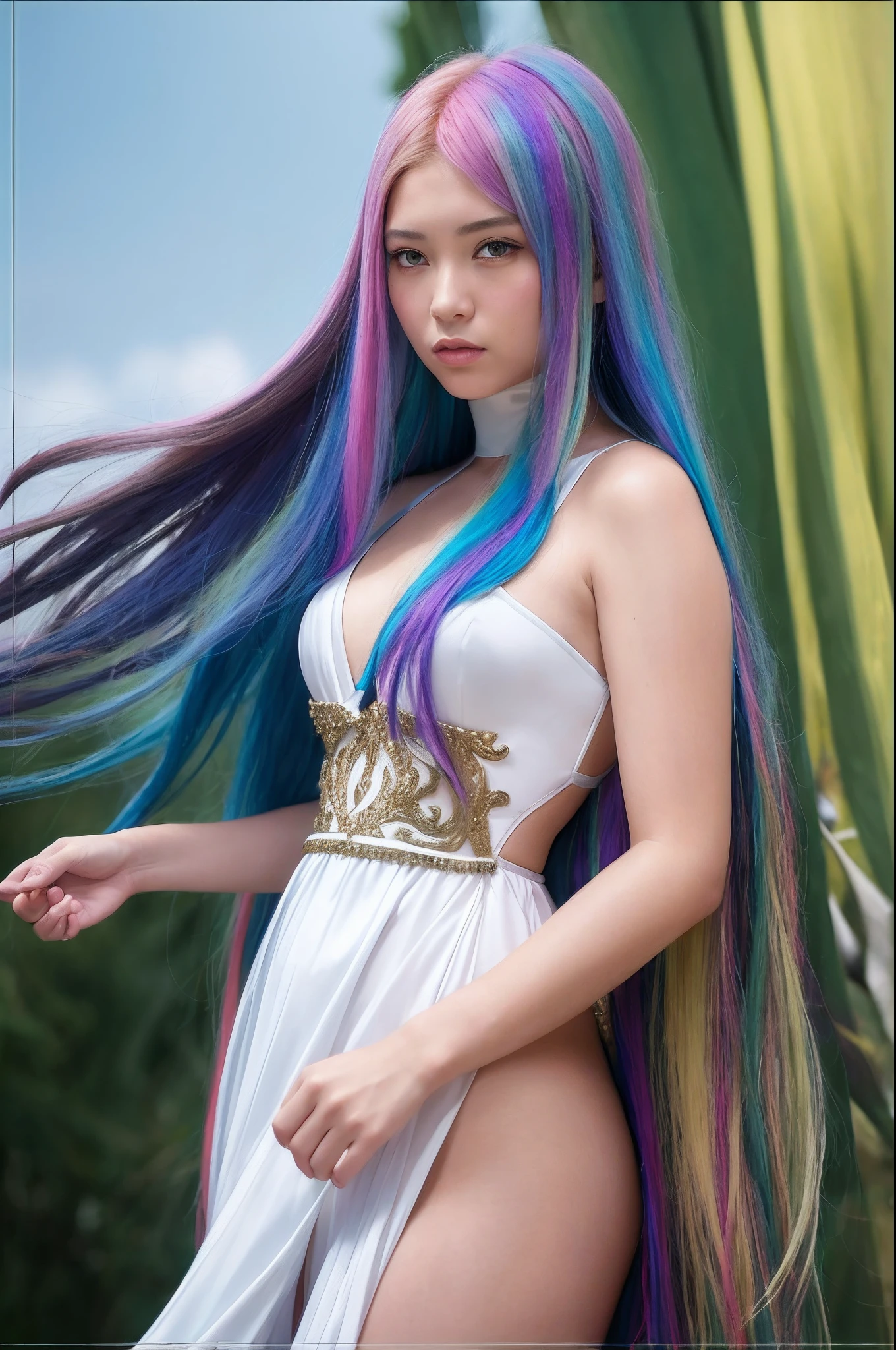 Surrealist portraits of women by David Hockney and Alphonse Mucha，Fantasyart，photographrealistic，rainbow hair color，动态照明，artstation，poster for，Volumetriclighting，Very detailed faces，4 k，Award-Awarded，，1girl，in the darkness nigth，deep shading，low tune，Cowboy photos,(formal outfit:1.4),long whitr hair,whaite hair,