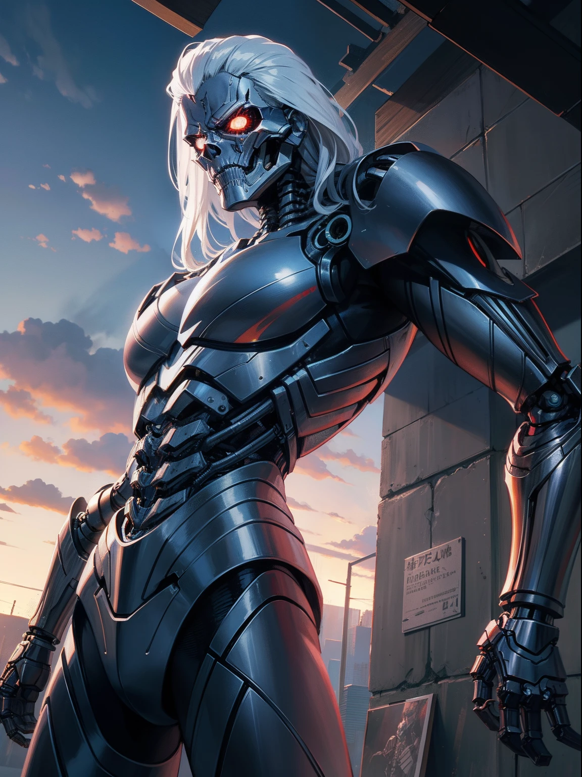Metallic skeleton from movie "Terminator", anime style
