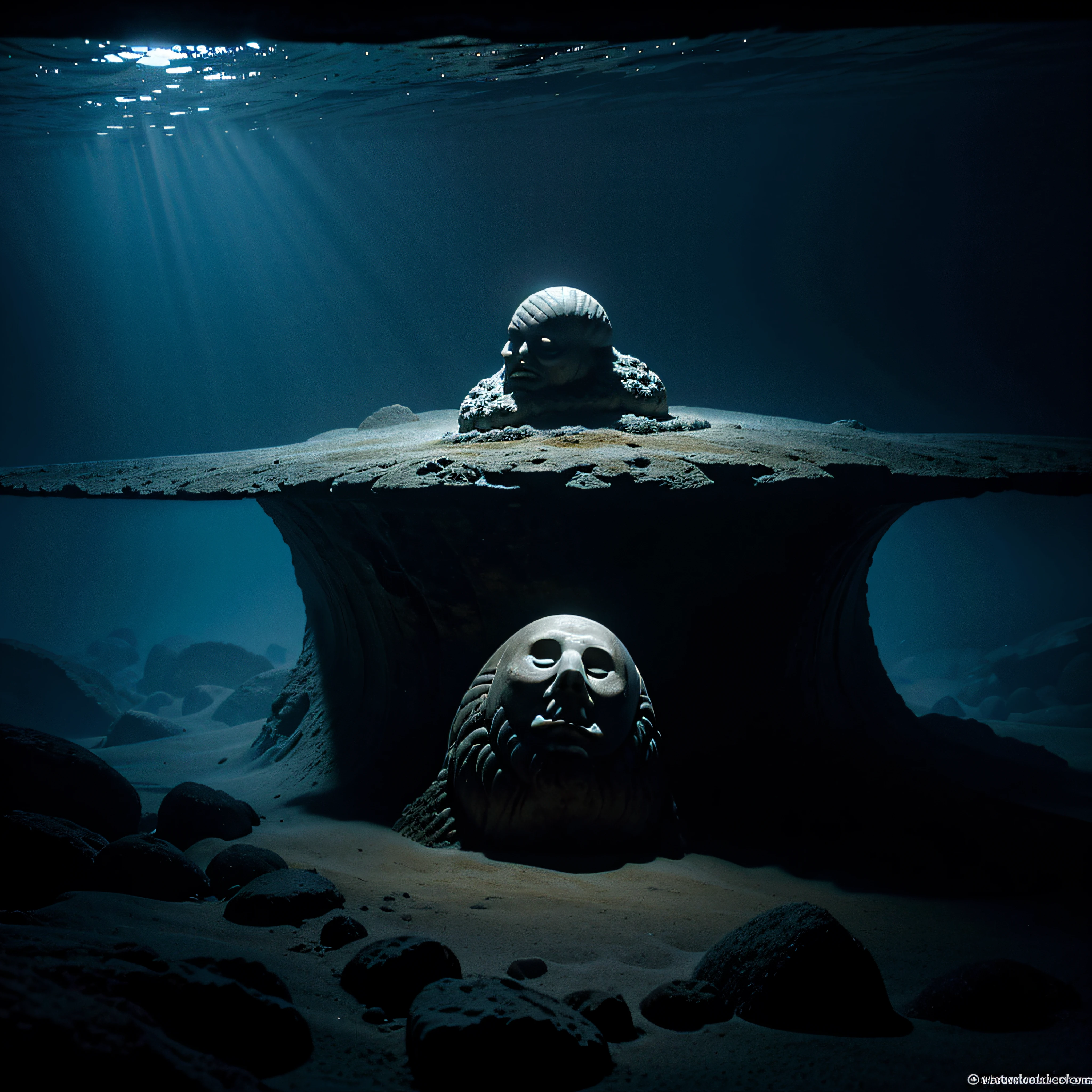 (extremadamente detallado, obra maestra, La mejor calidad, Under the Ocean), Estilo oscuro, volumetric illumination. textura de babosa, piel de caracol. manchas de tinta. Rococo composition.