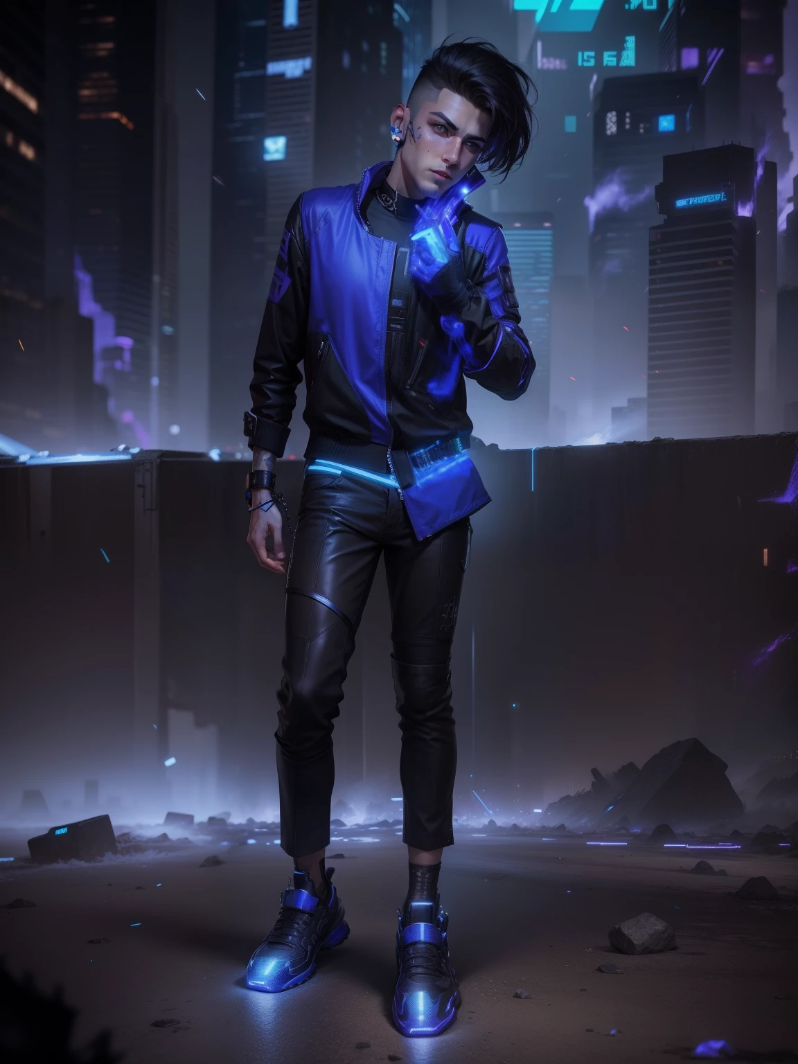Change background cyberpunk handsome boy 4k ultra realistic face realistic face