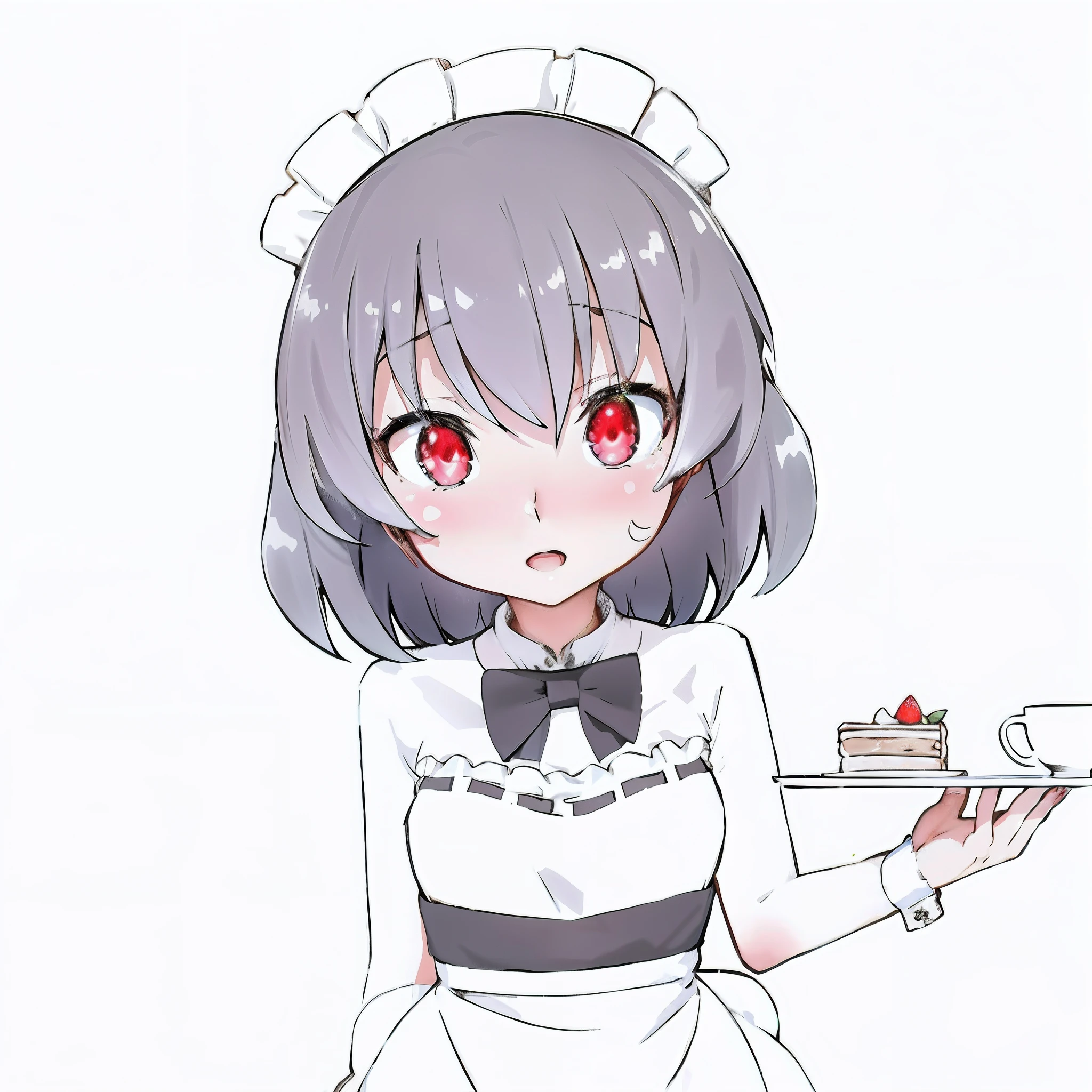 animemanga girl，It was topped with a plate of cake and a strawberry, anime moe art style, ( Waitress ) Girl, Yandere, gapmoe Yandere, anime girl in a maid costume, shirabii, anime visual of a cute girl, Maid outfit, Yandere. Tall, small curvaceous loli, Kantai collection style, maid, nyaruko-san --auto