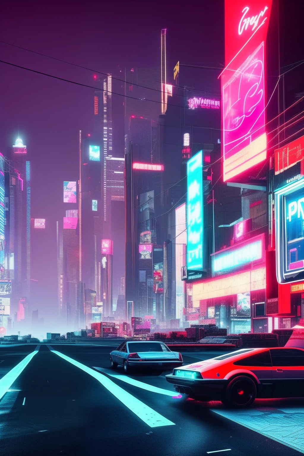 cyberpunk style, city, street, car, pedestrian