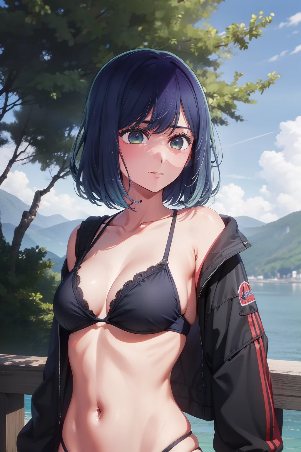 Akane Kurokawa,nackt,blaues Haar,nackt,hot,sexy,beautiful,Perfect Body,1girls,medium boobs,Meisterwerk,Perfektes Gesicht,ausdrucksstarkes Gesicht,nackt,Litze,Bikini-Oberteil,nicht aufgebockt,kurzer Rock,nur Bikini-Oberteil,Jung,not big,small slopes,kurz,18 years old,Strand,Mittlere Titten