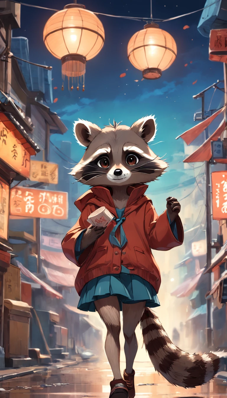 Small anthropomorphic raccoon, roupas estilizadas