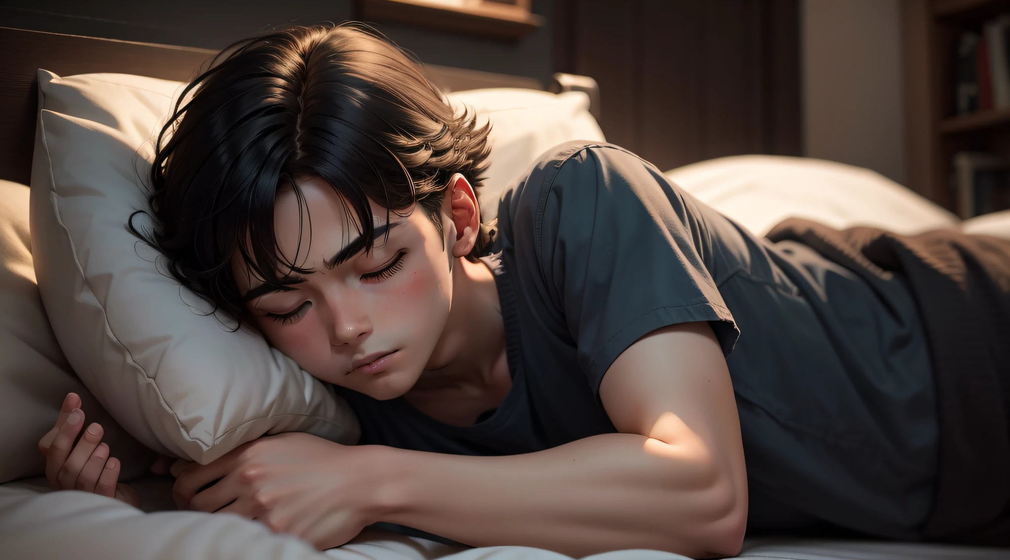 A boy,wearing hospital gown,Lie down in bed