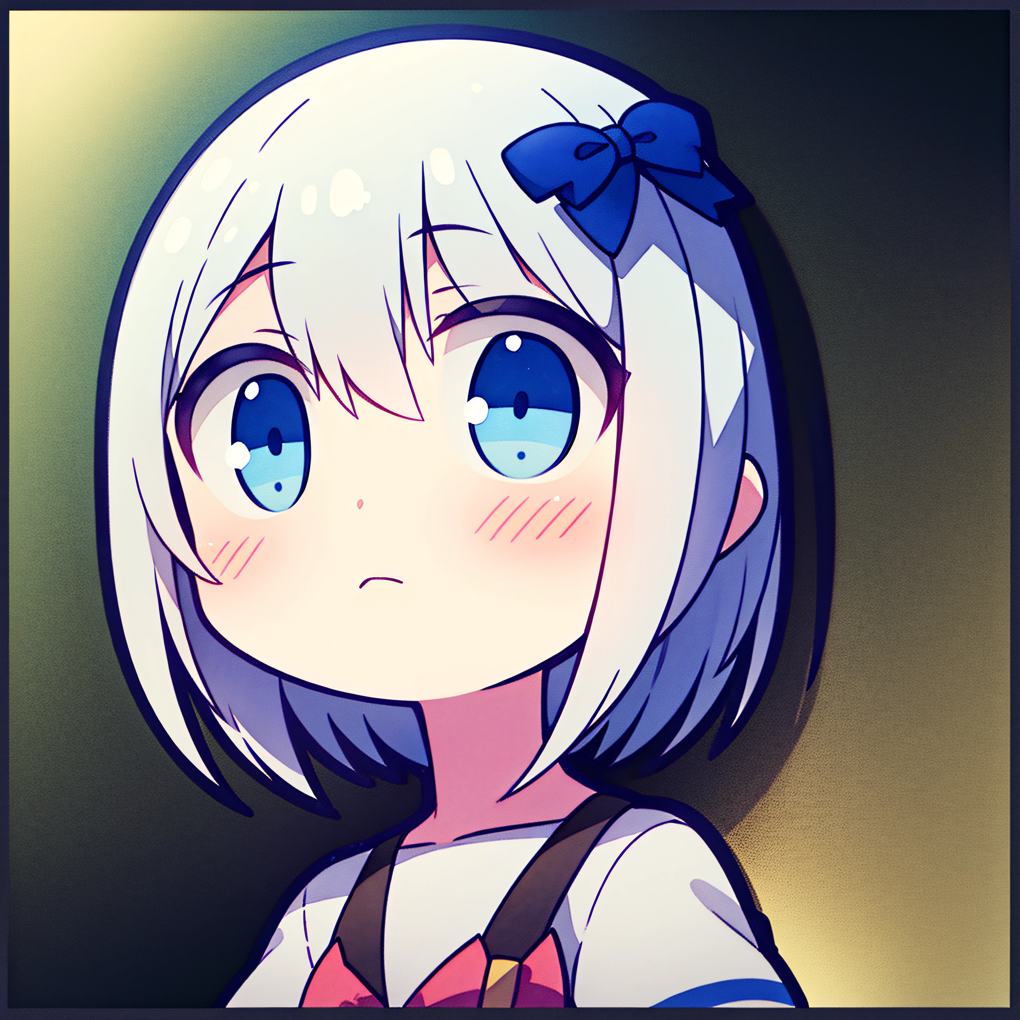 fish on the head, solo, 1 girl, looking at viewer, upright, concept art, white background, simple background, white hair, gradient hair, short sleeves, watercolor pencil, expressionless, blush, virtual youtuber