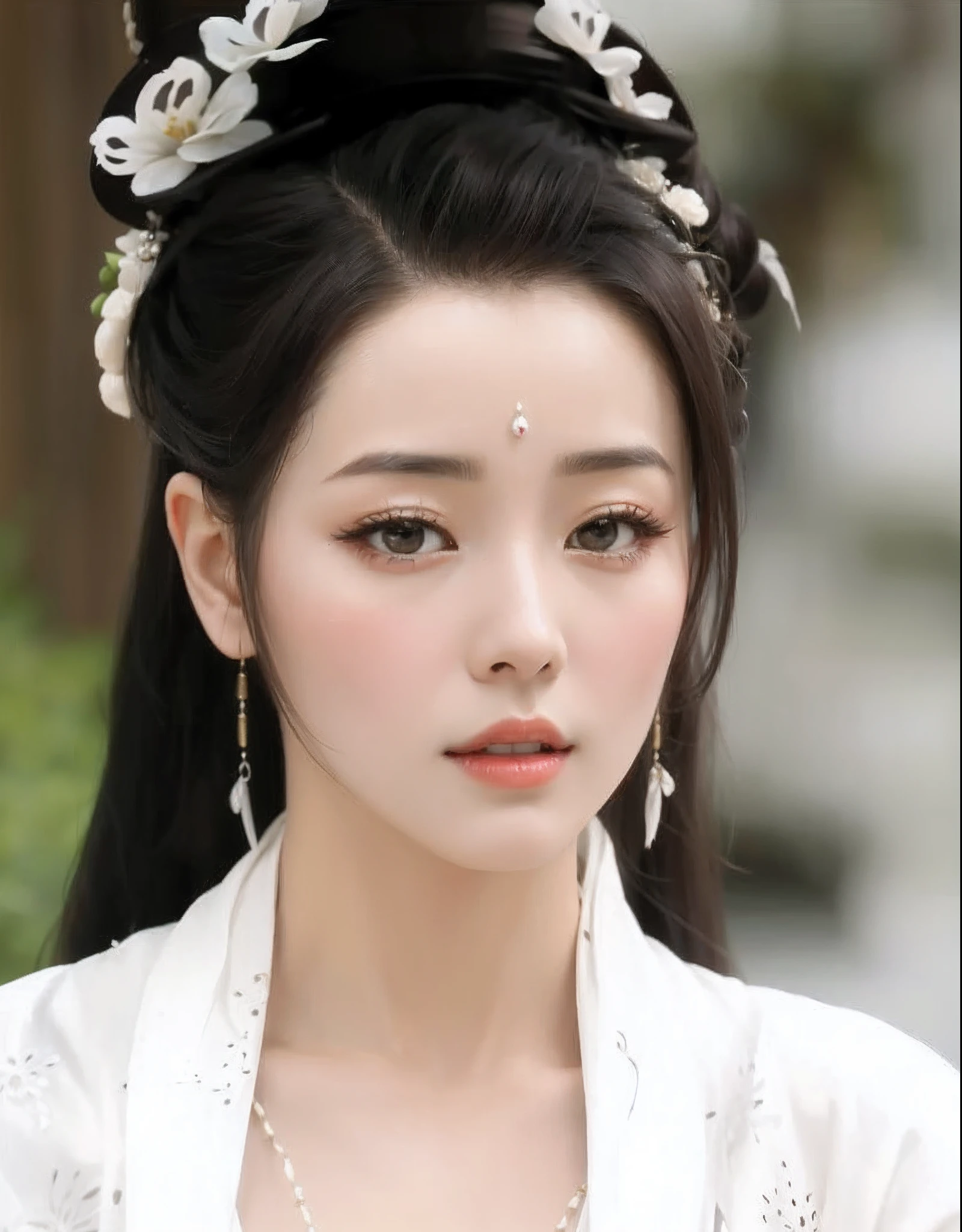 a close up of a woman wearing a white dress and a tia, dilraba dilmurat, ancient chinese beauti, China Princess, Palace , A girl in Hanfu, Xianxia, ruan jia beautiful!, Princesa chinesa antiga, Chinese traditional, a beautiful fantasy empress, inspired by Du Qiong, Traditional beauty, Chinese style, heise-lian yan fang